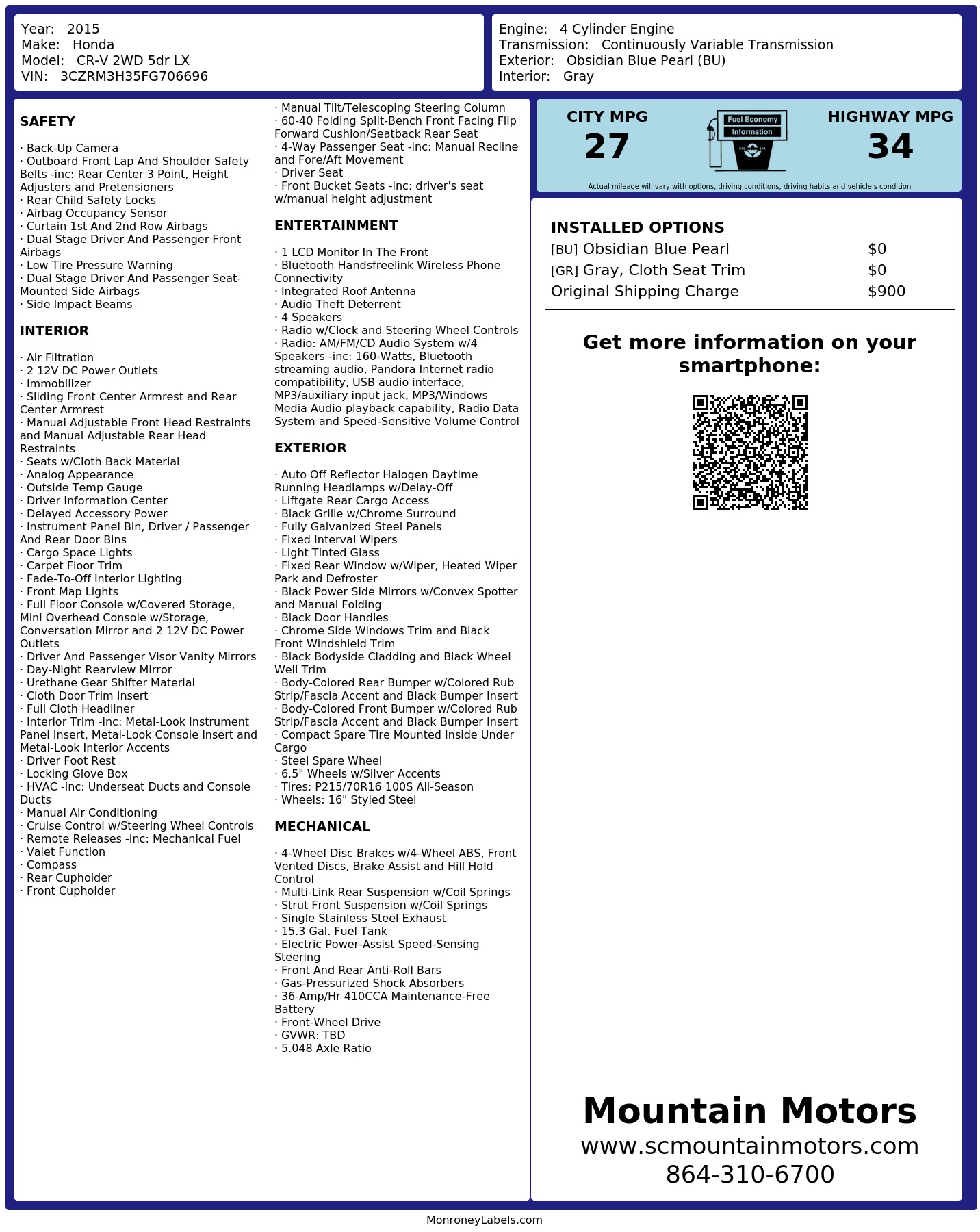 Monroney Label