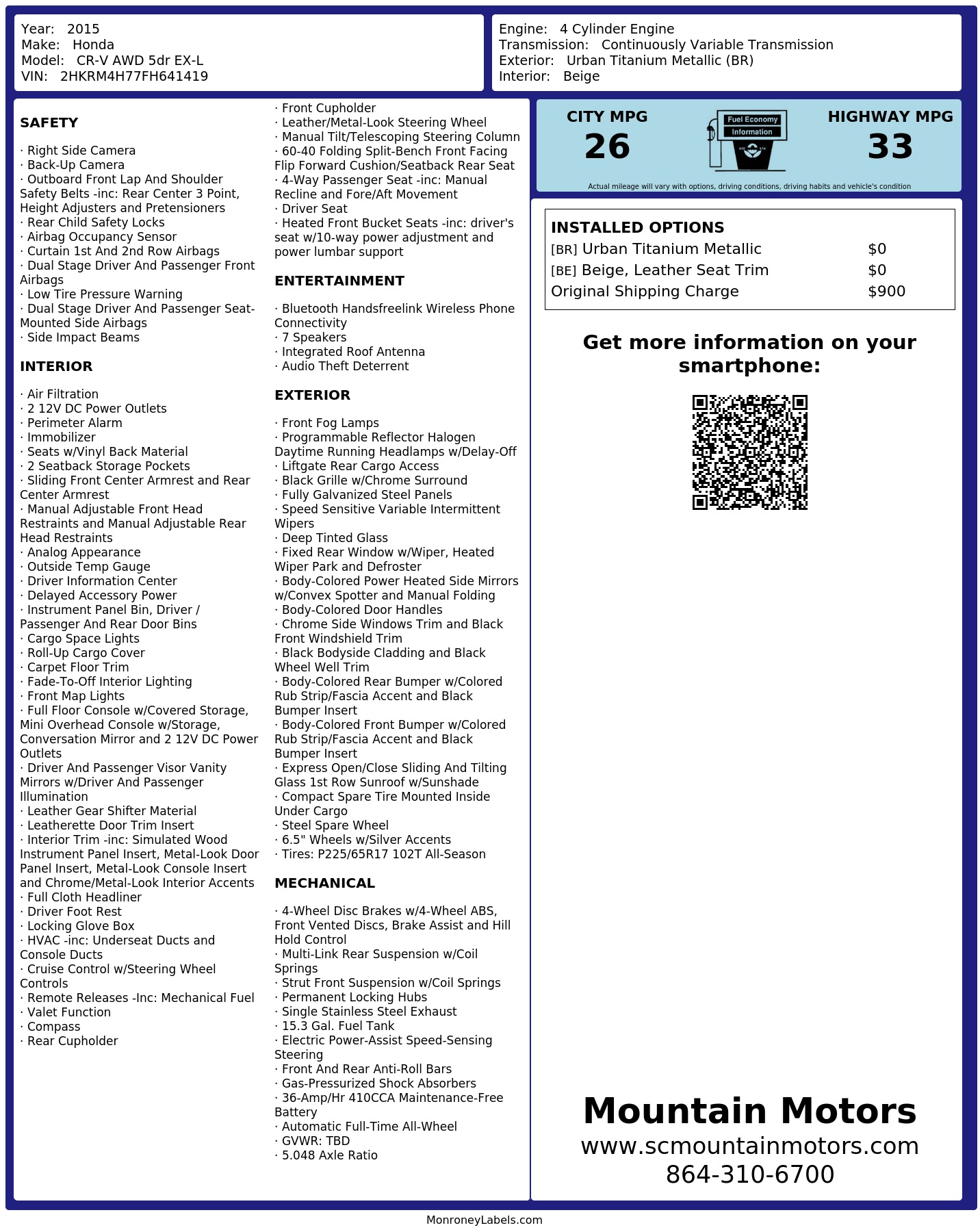 Monroney Label