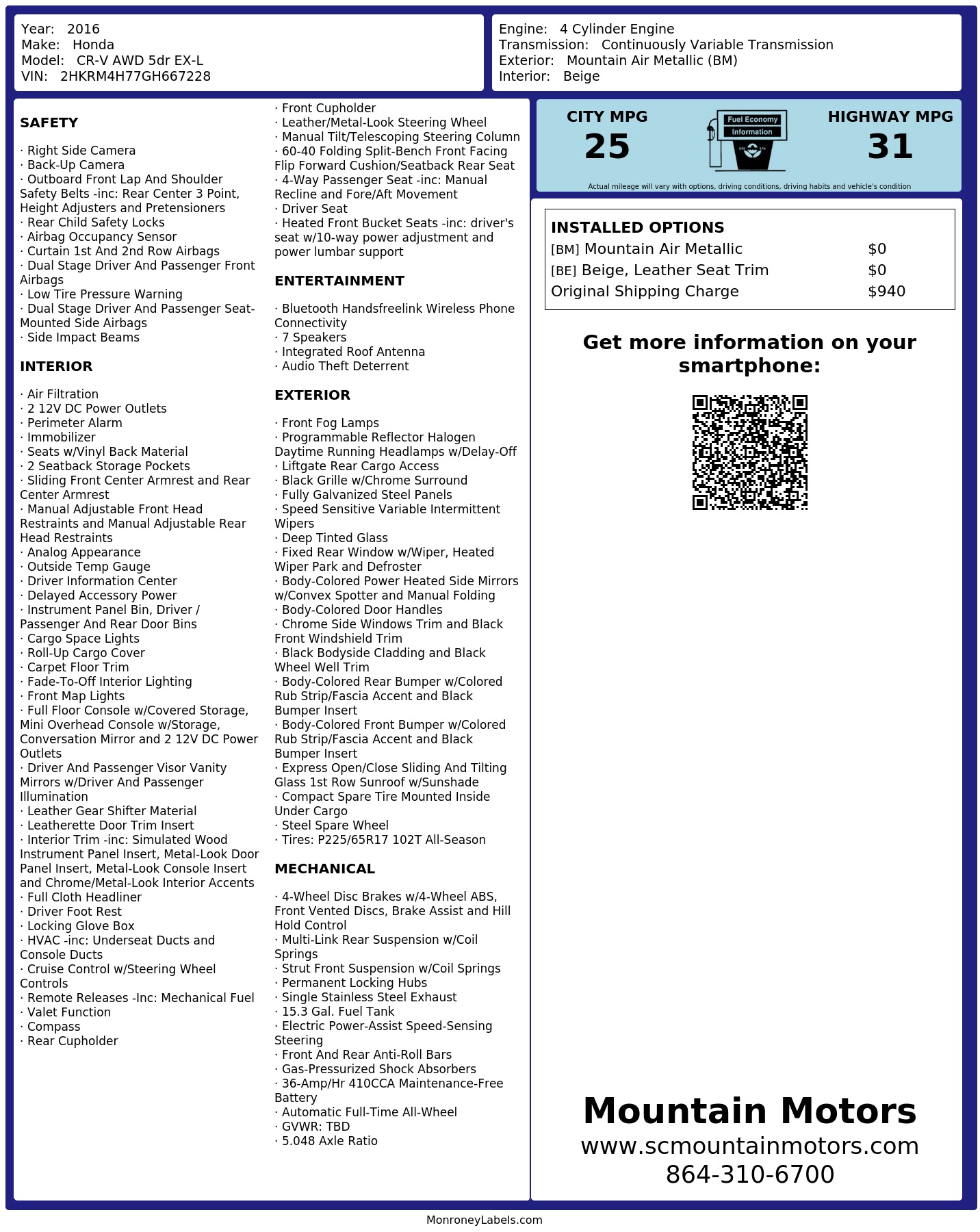 Monroney Label