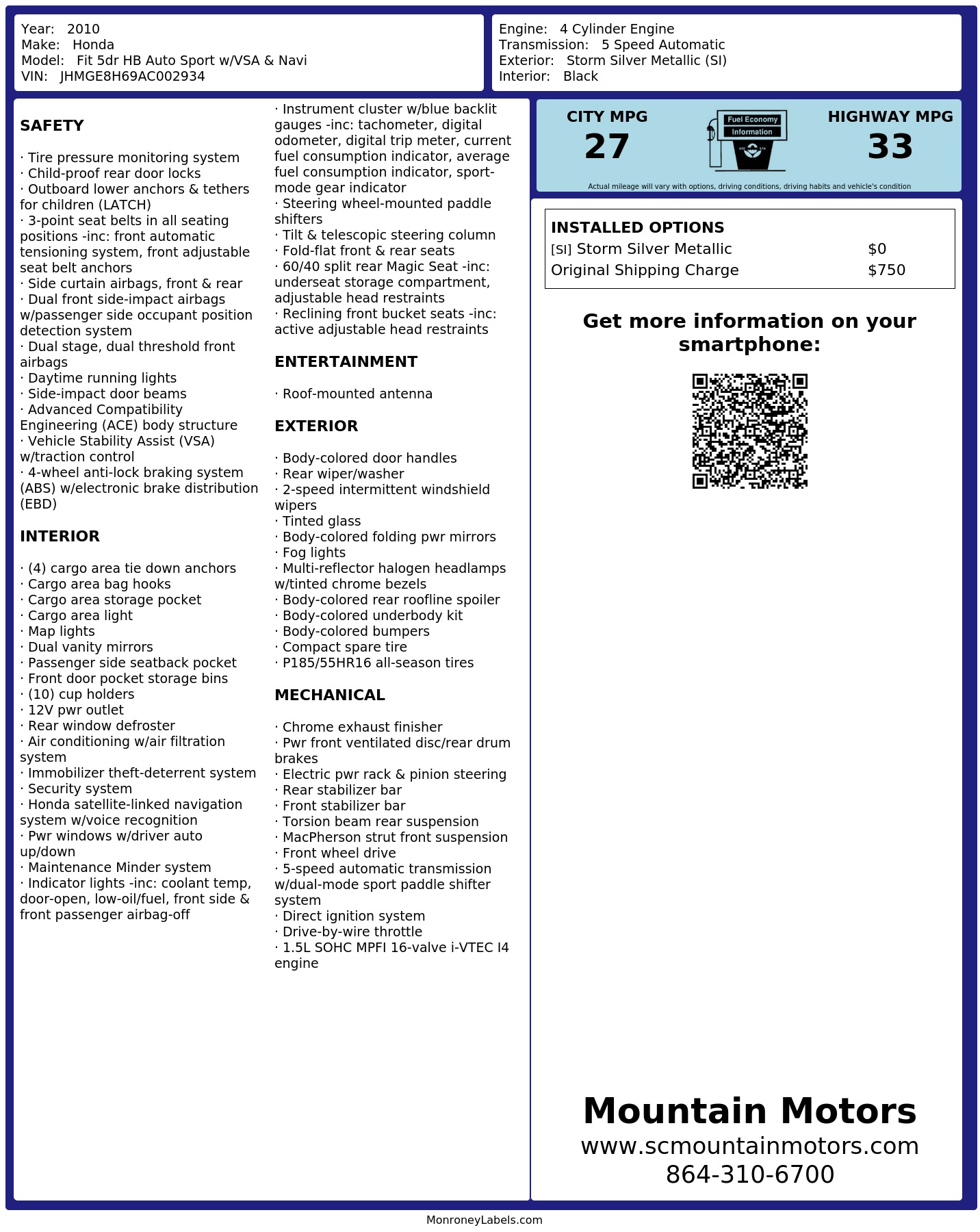 Monroney Label