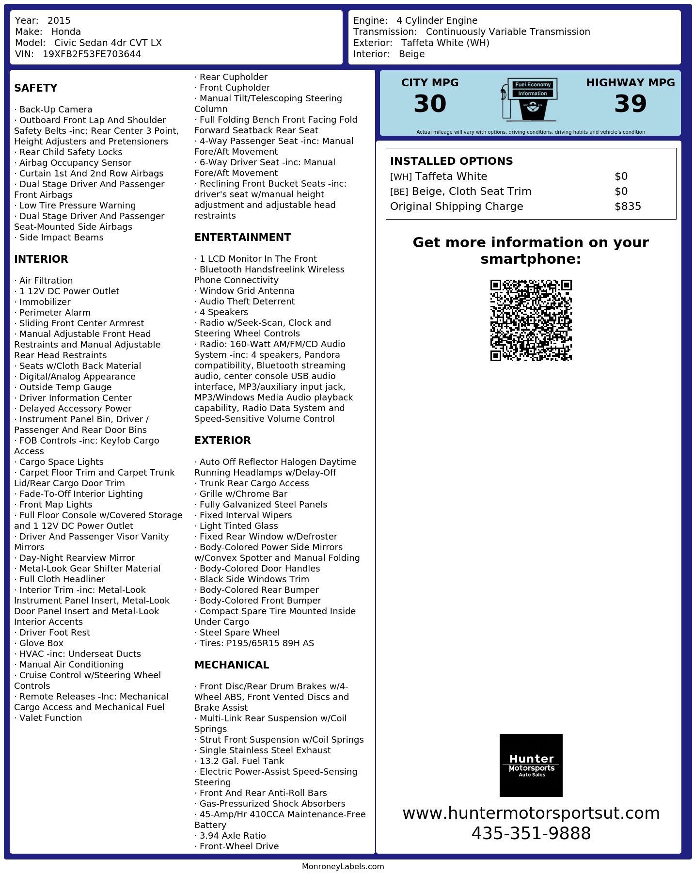 Monroney Label
