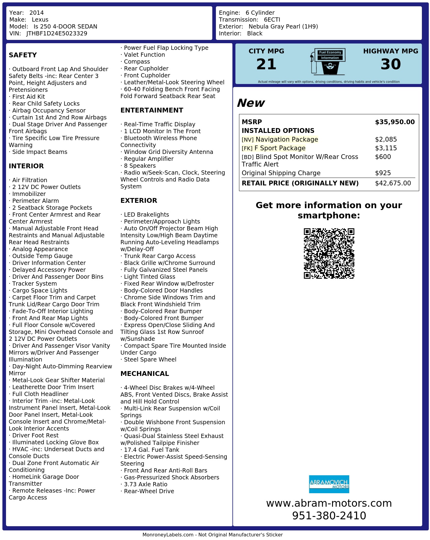Monroney Label