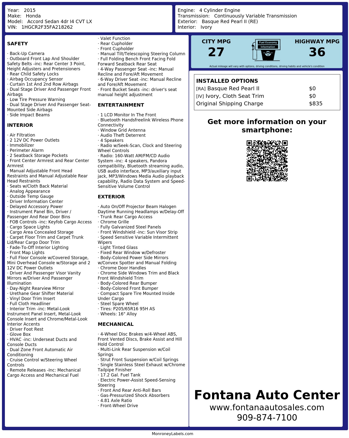 Monroney Label