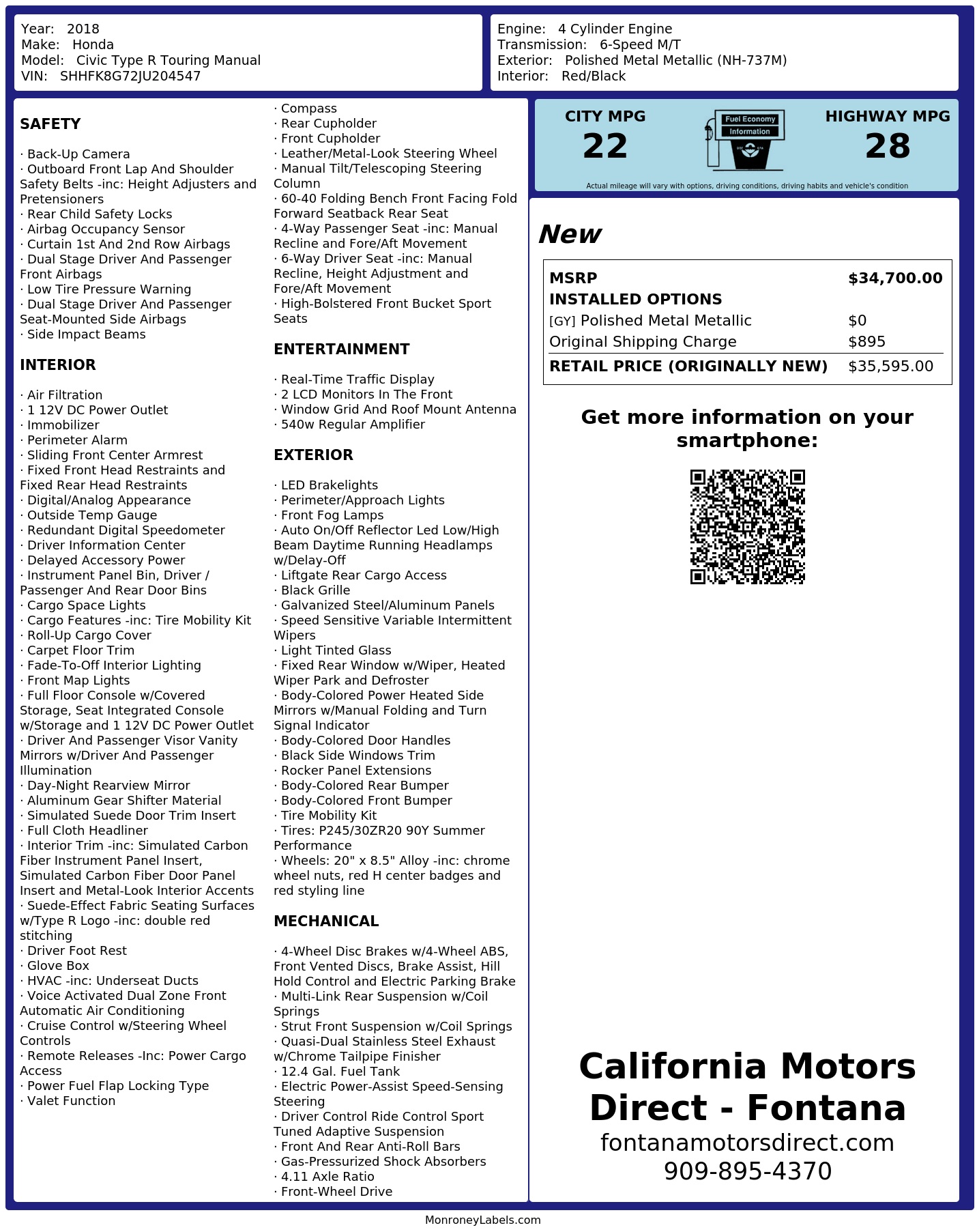 Monroney Label