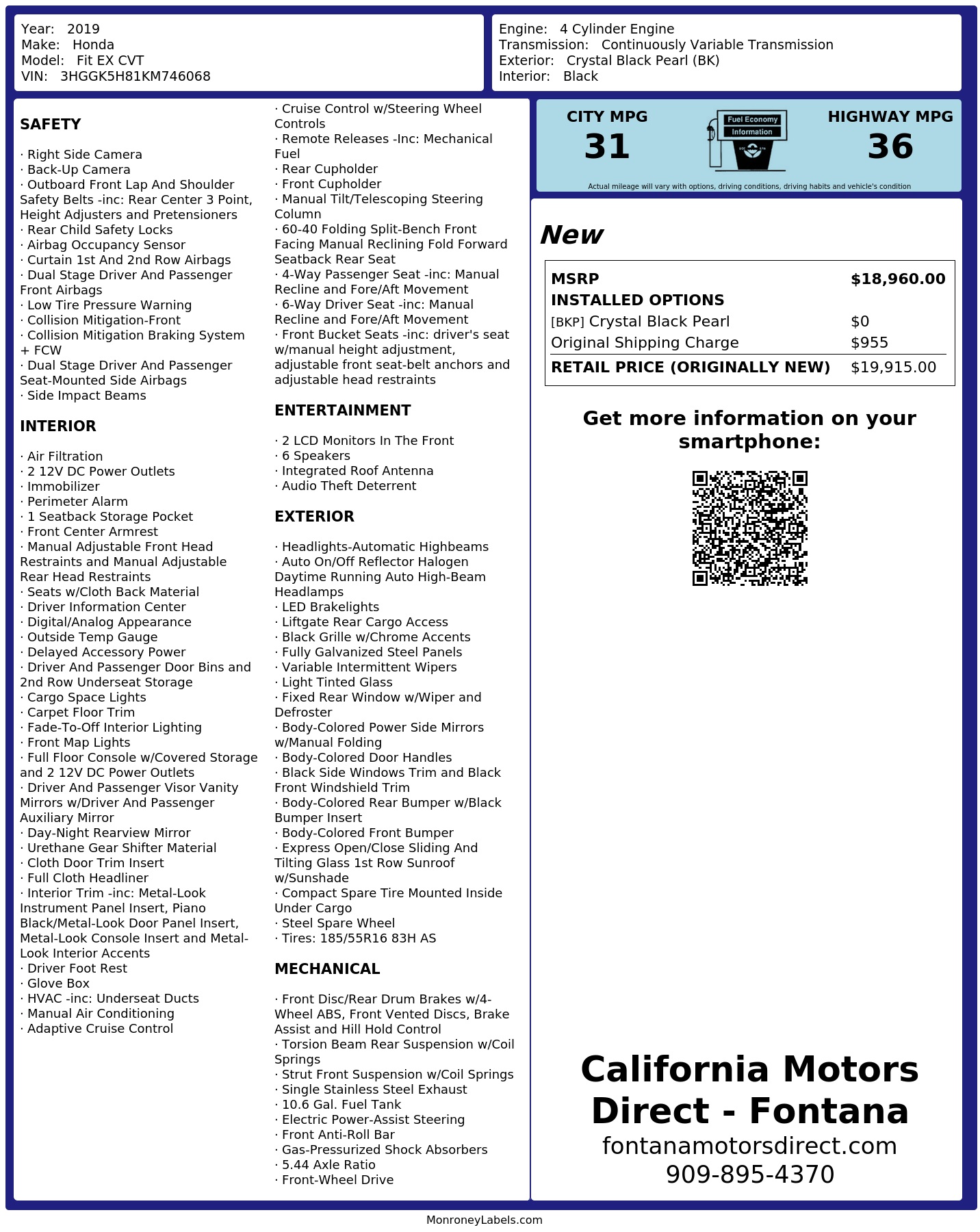 Monroney Label