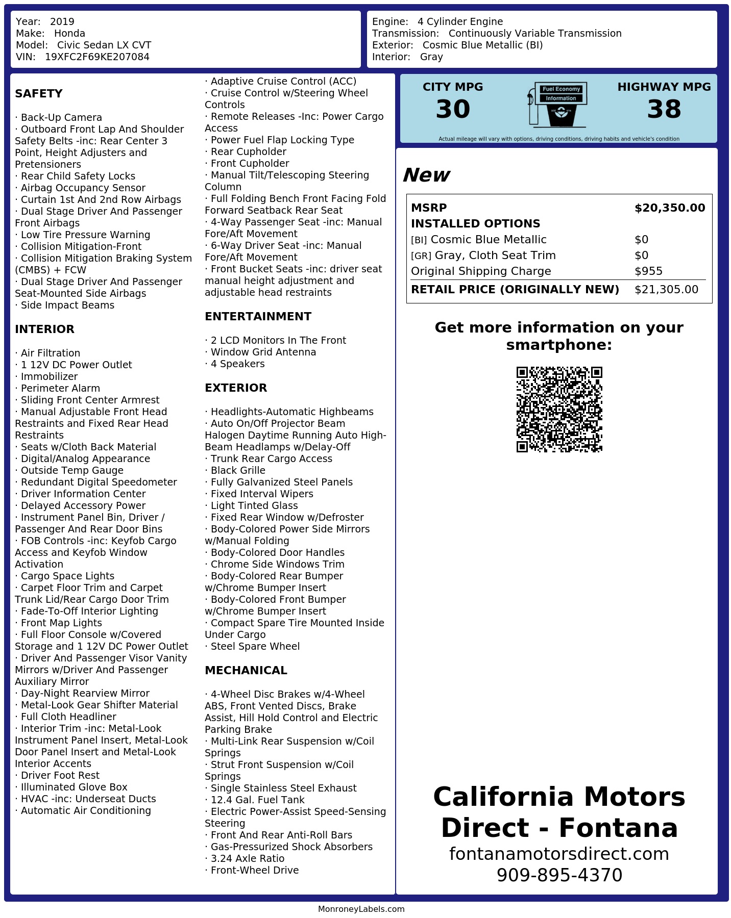 Monroney Label