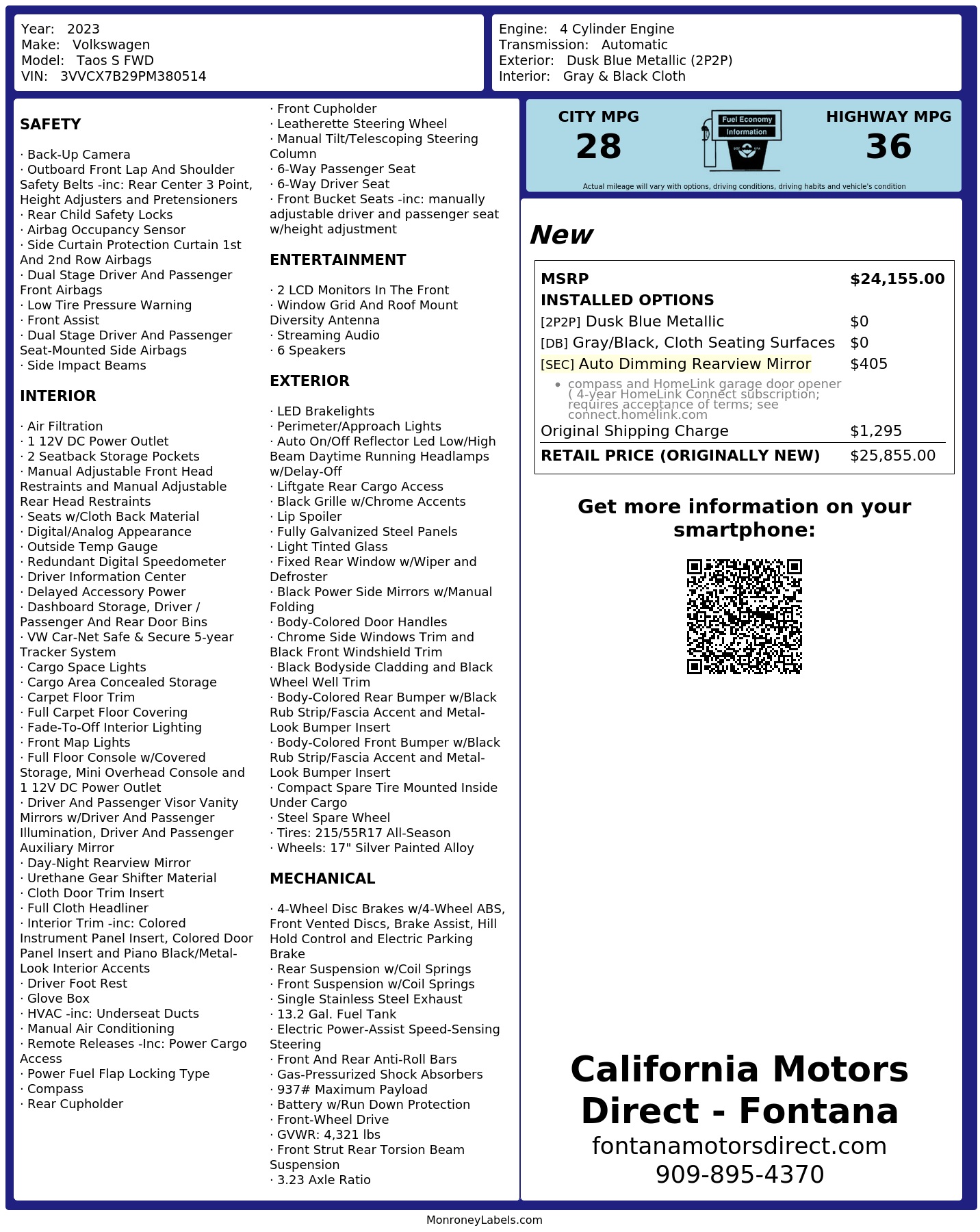 Monroney Label