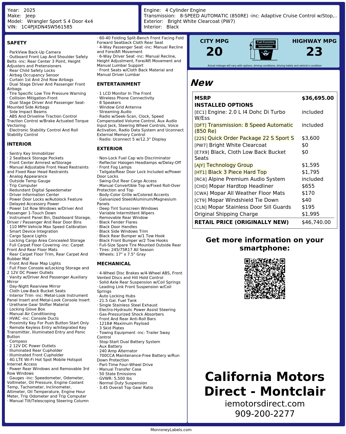 Monroney Label