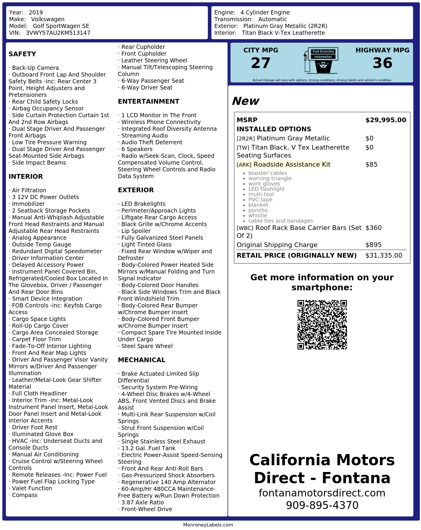 Monroney Label