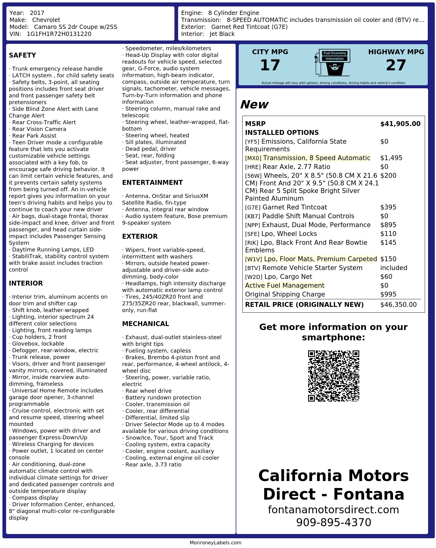 Monroney Label