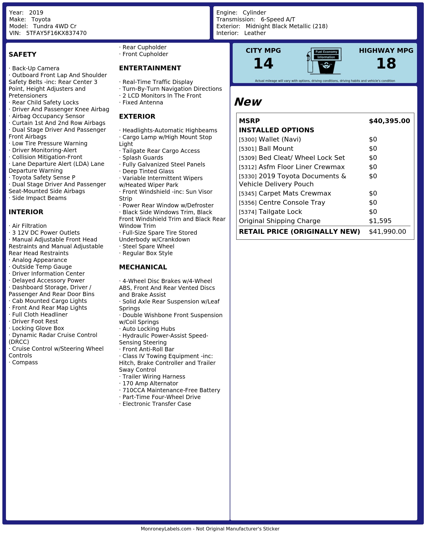 Monroney Label