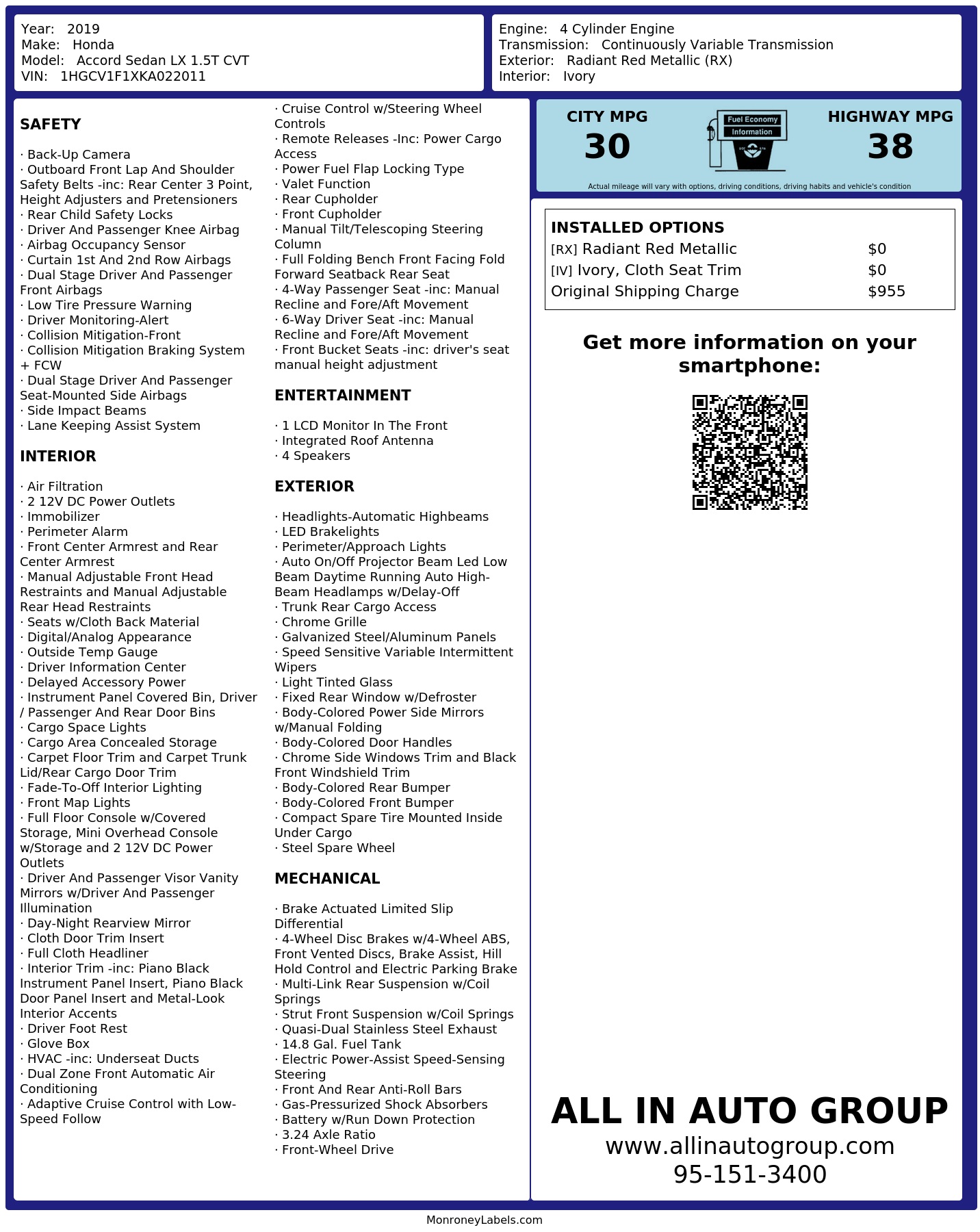 Monroney Label