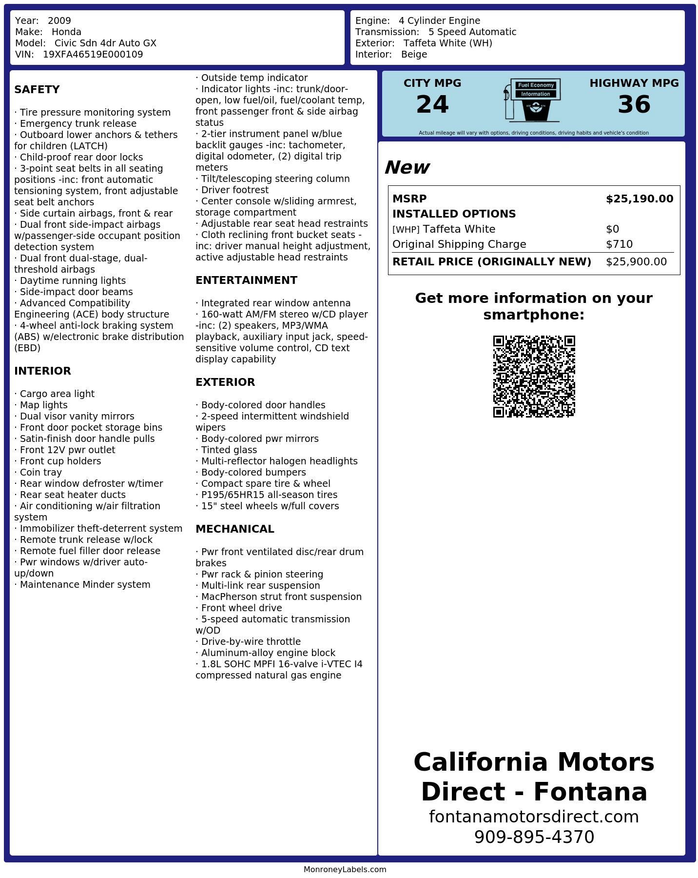 Monroney Label