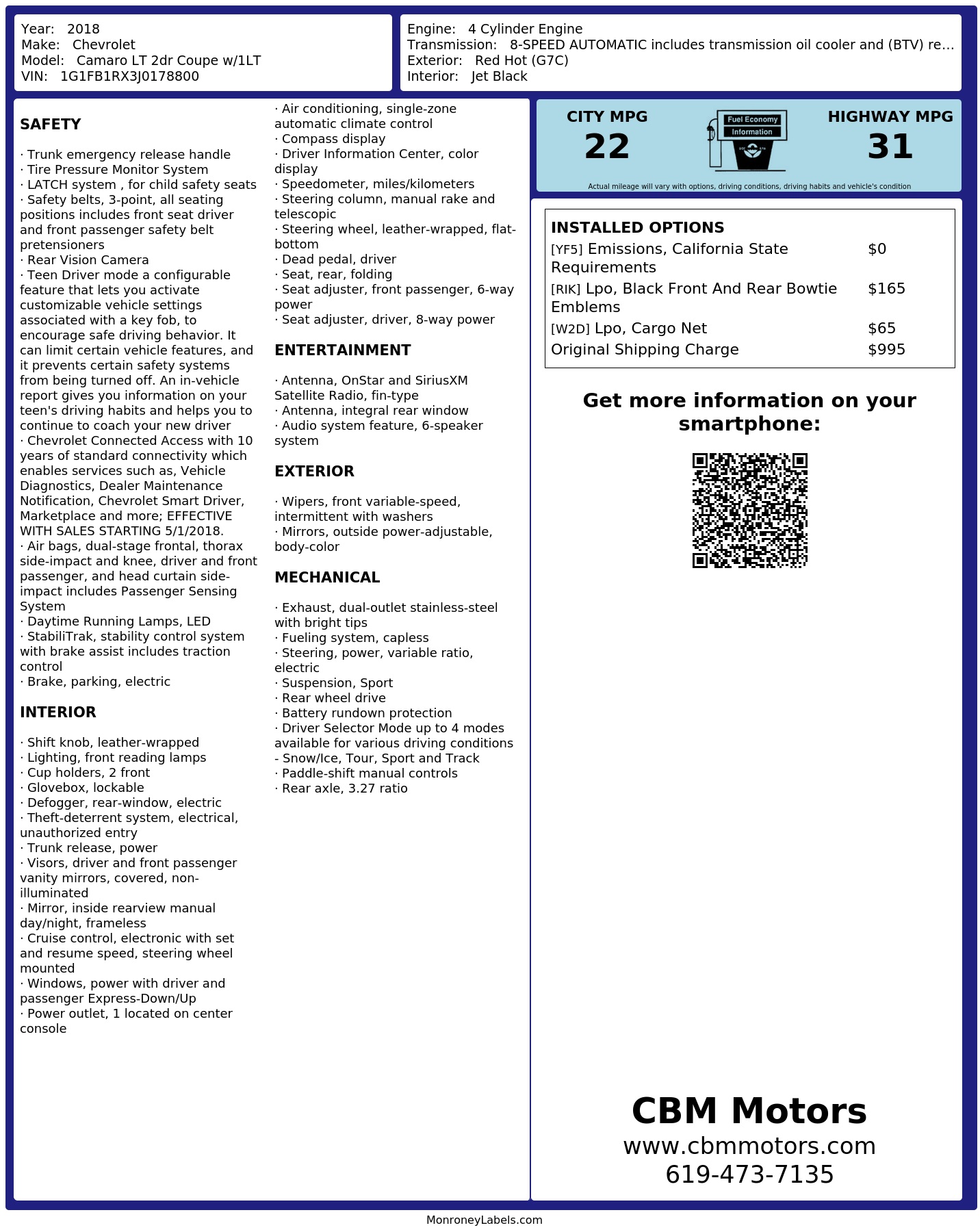 Monroney Label