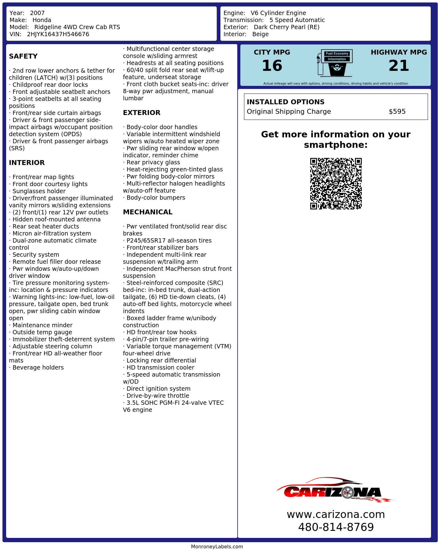 Monroney Label