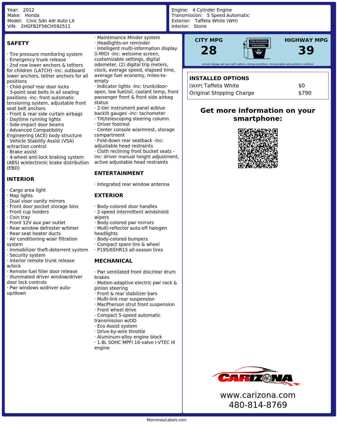 Monroney Label