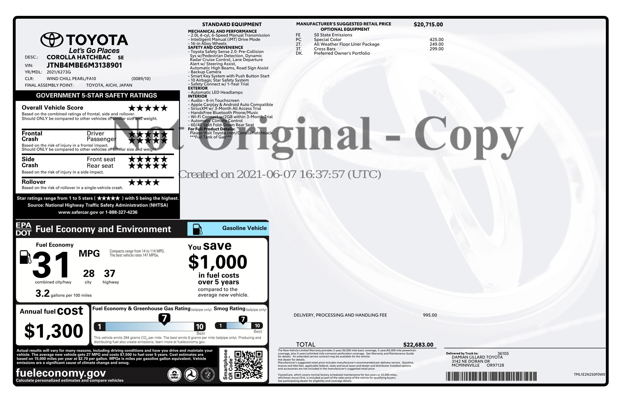 Monroney Label