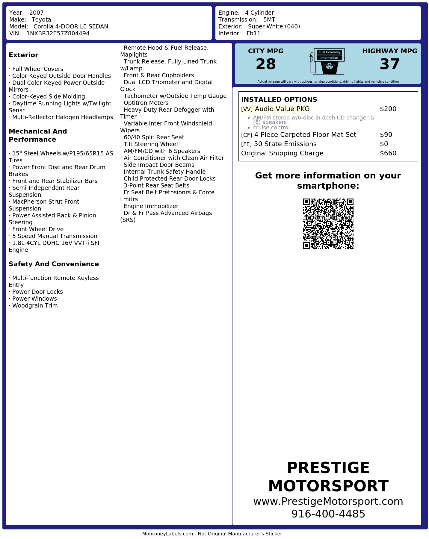 Monroney Label