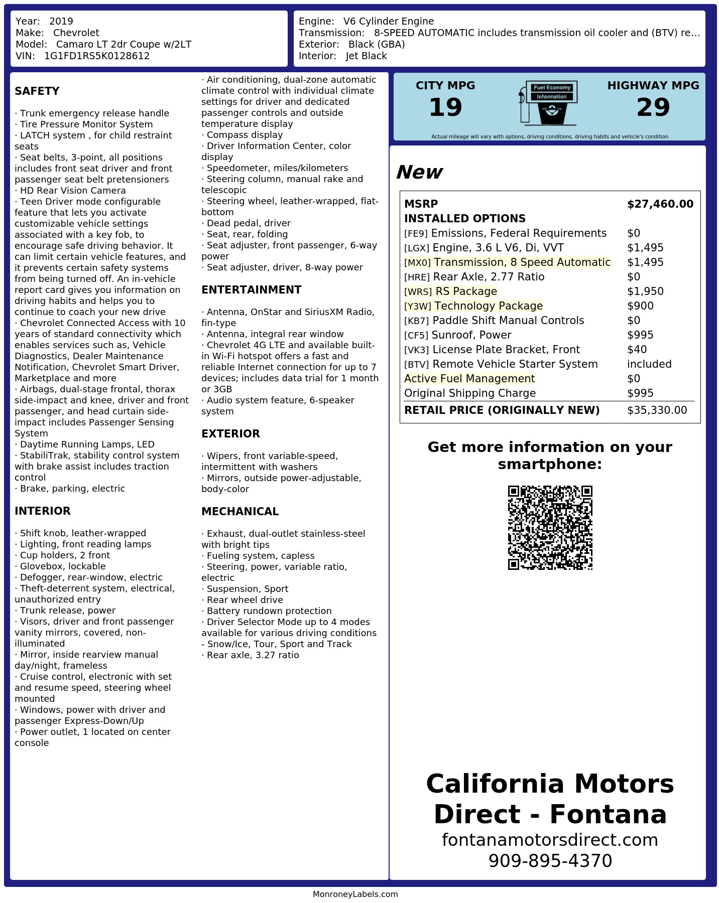Monroney Label