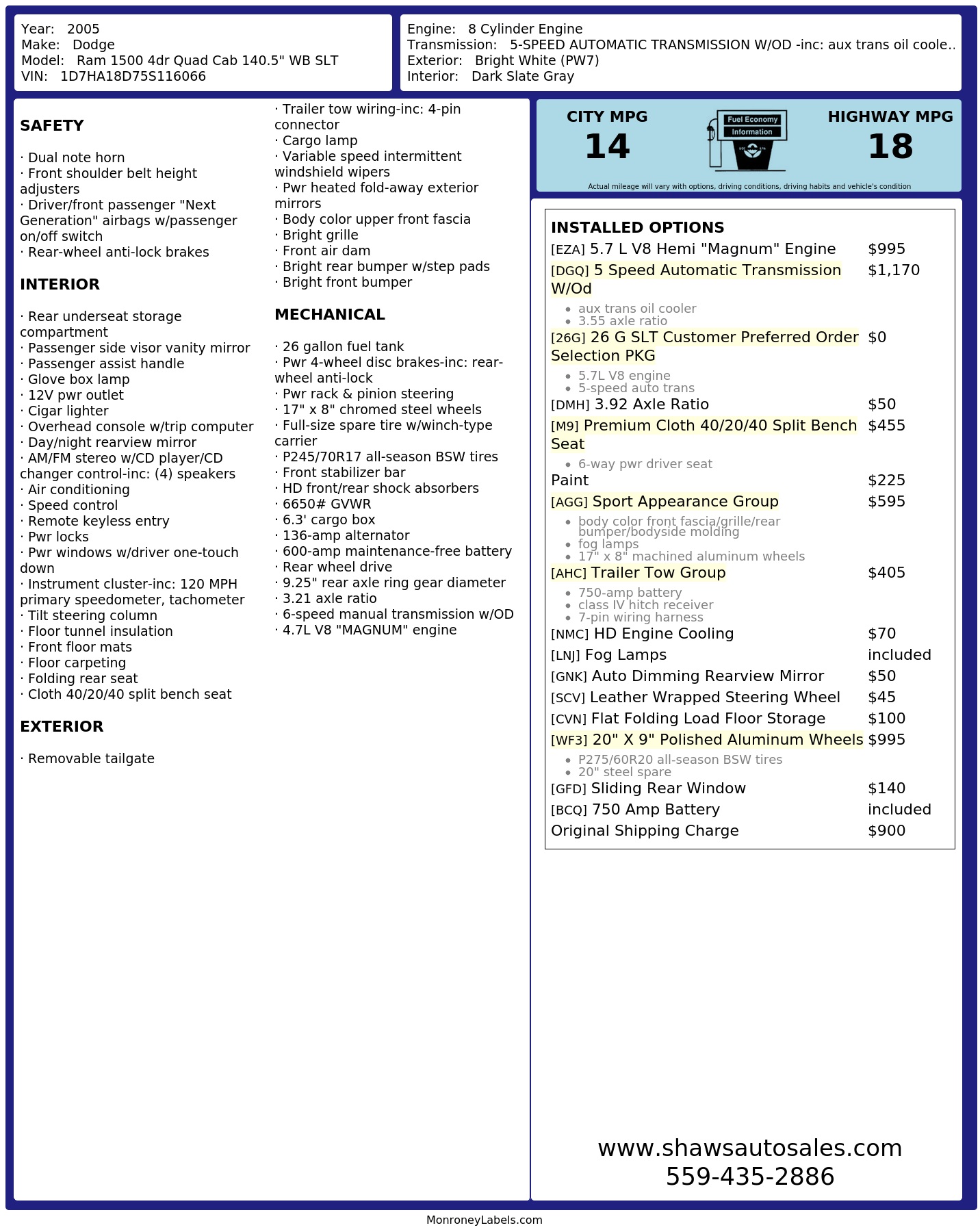 Monroney Label