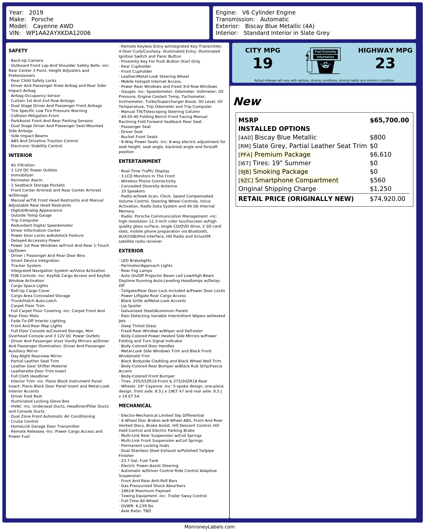 Monroney Label
