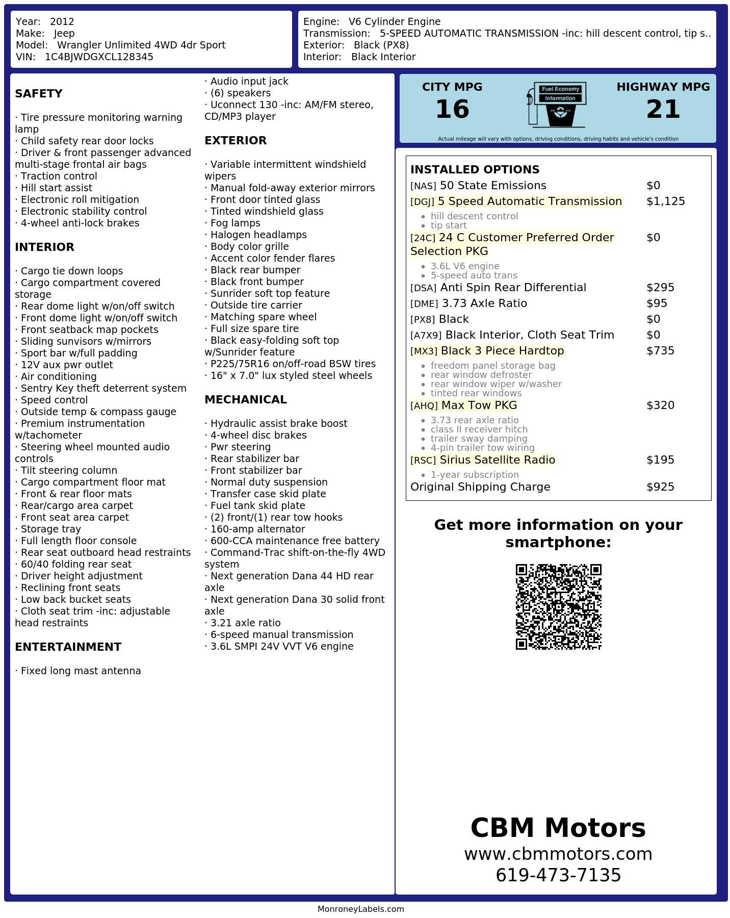 Monroney Label