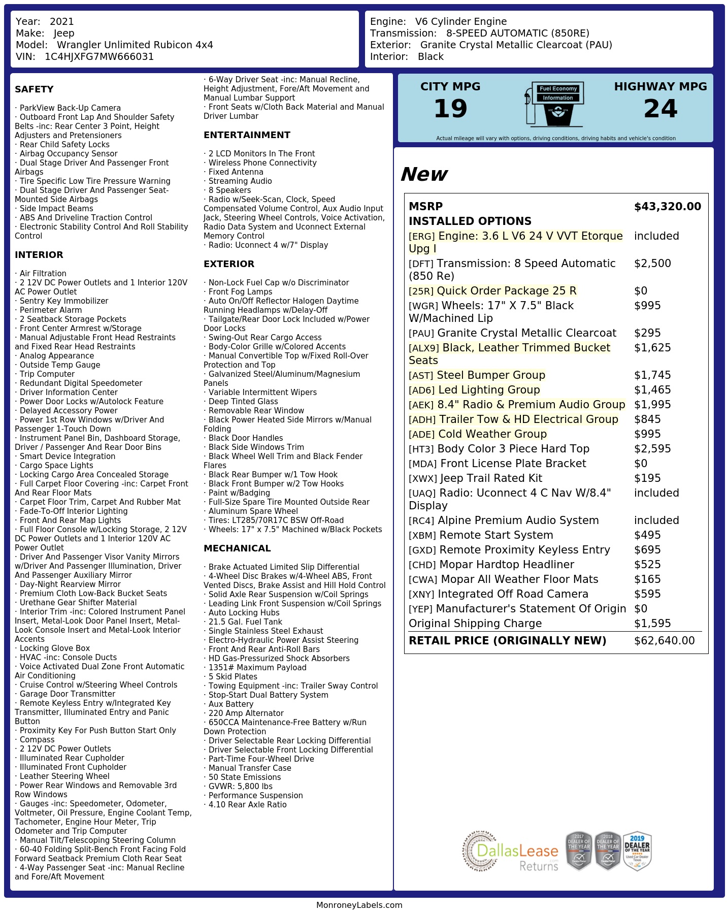 Monroney Label