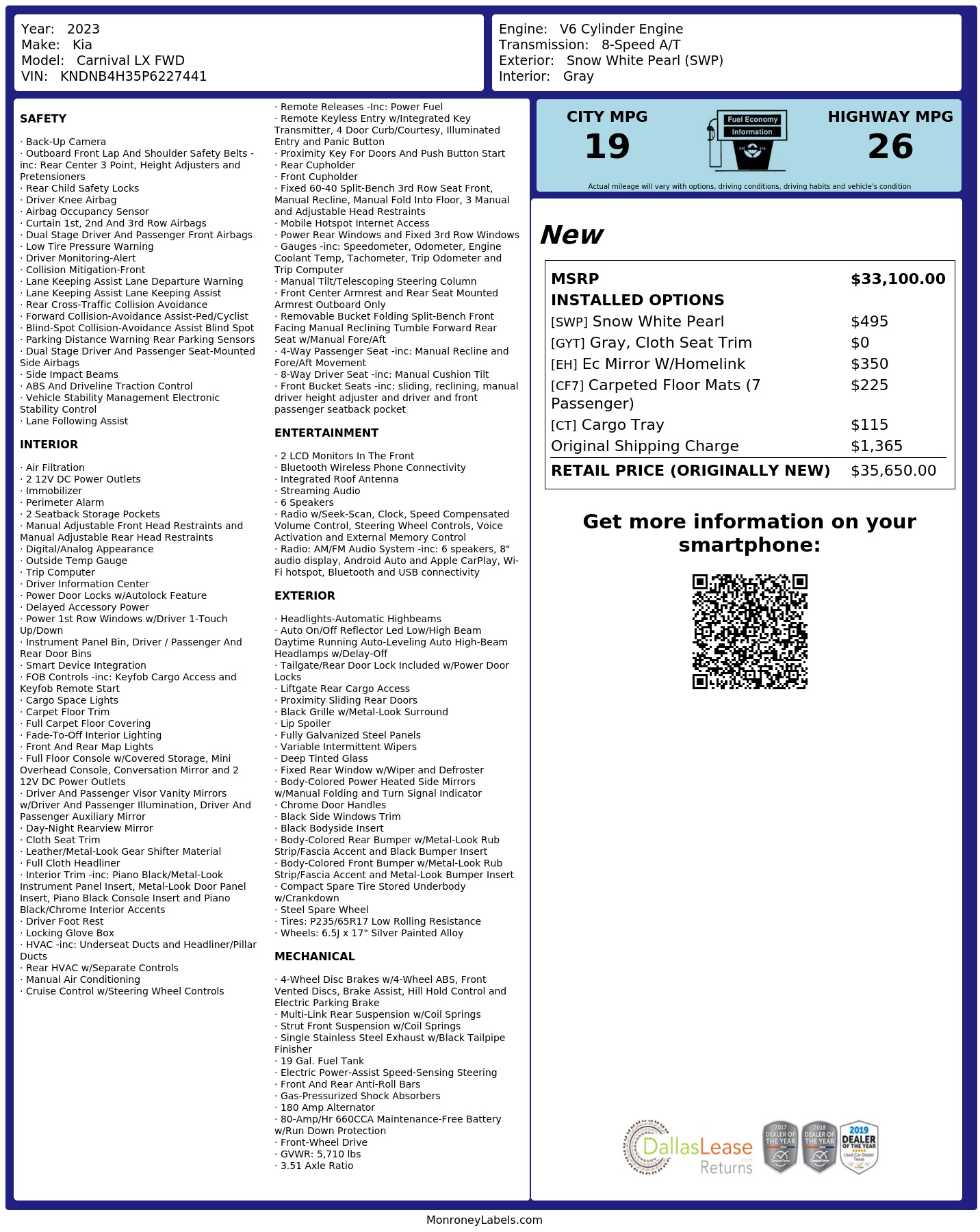 Monroney Label