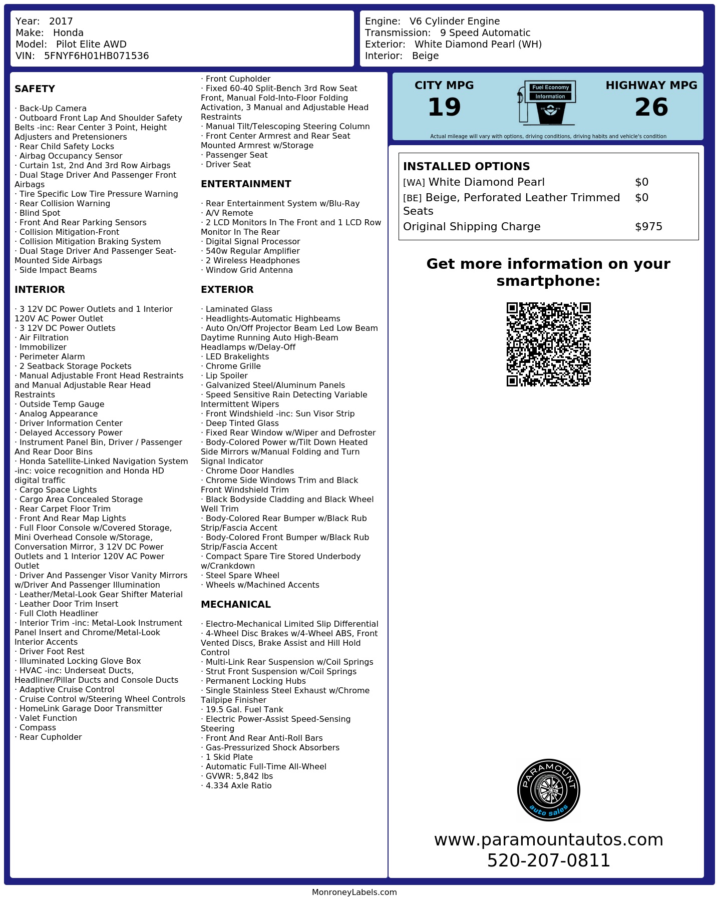 Monroney Label