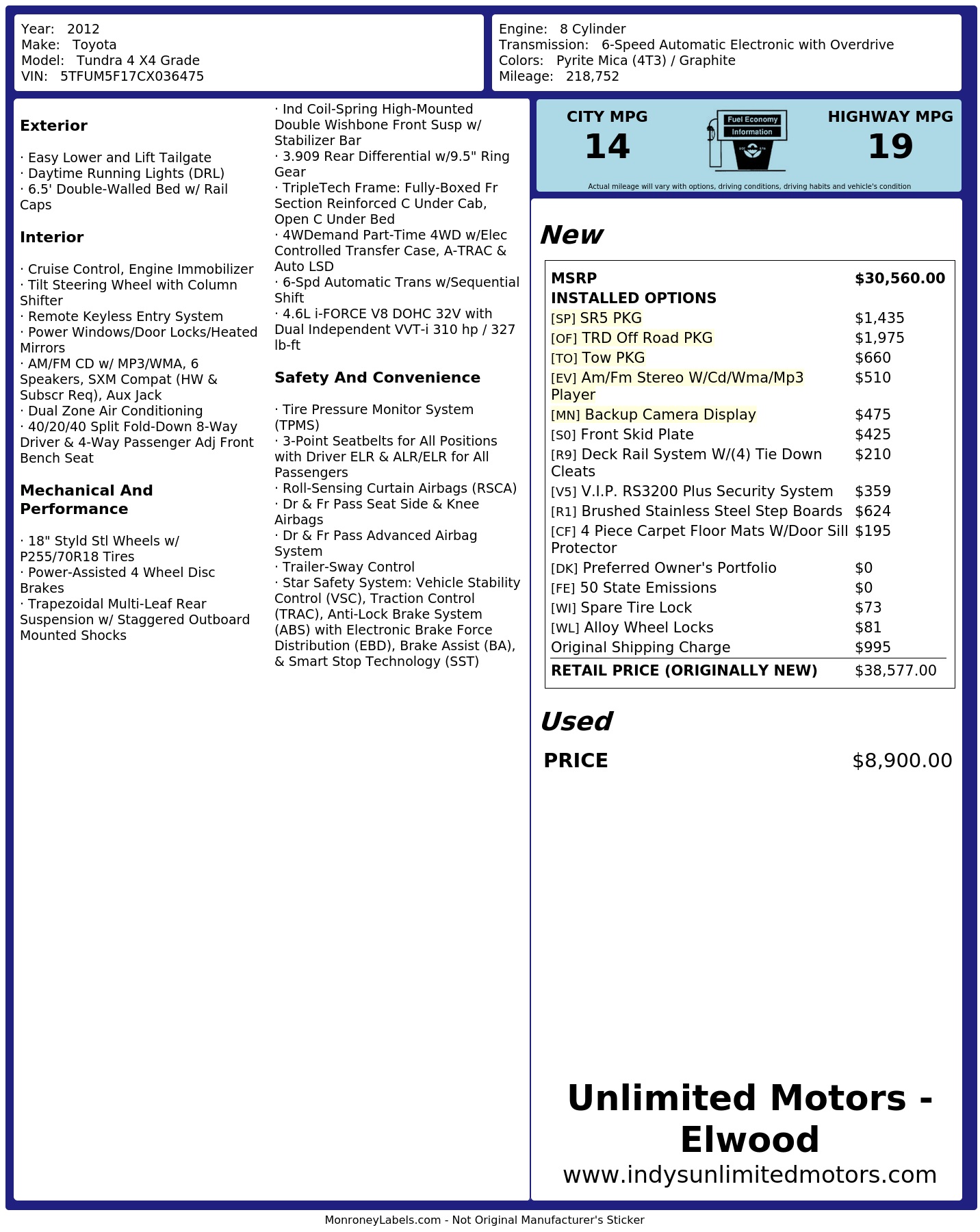 Monroney Label