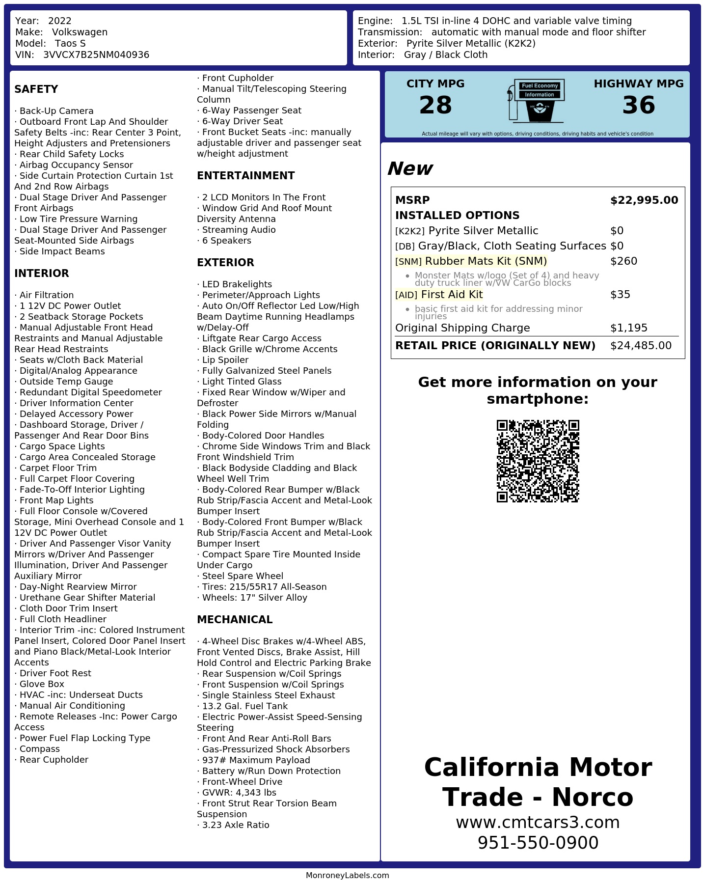 Monroney Label