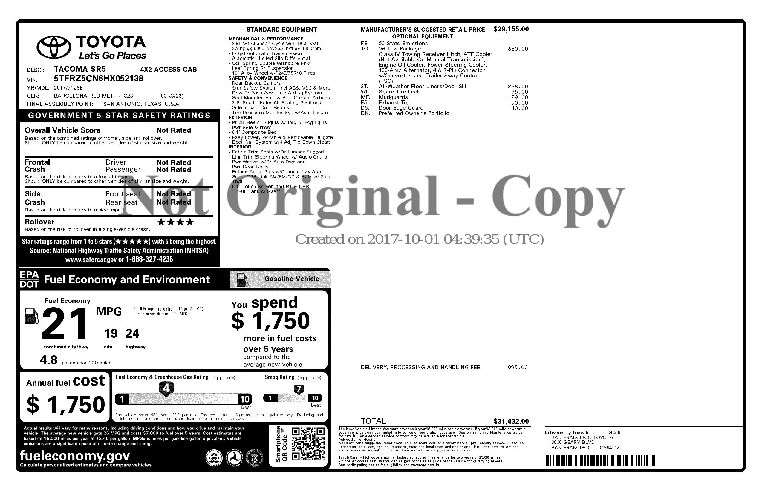 Monroney Label