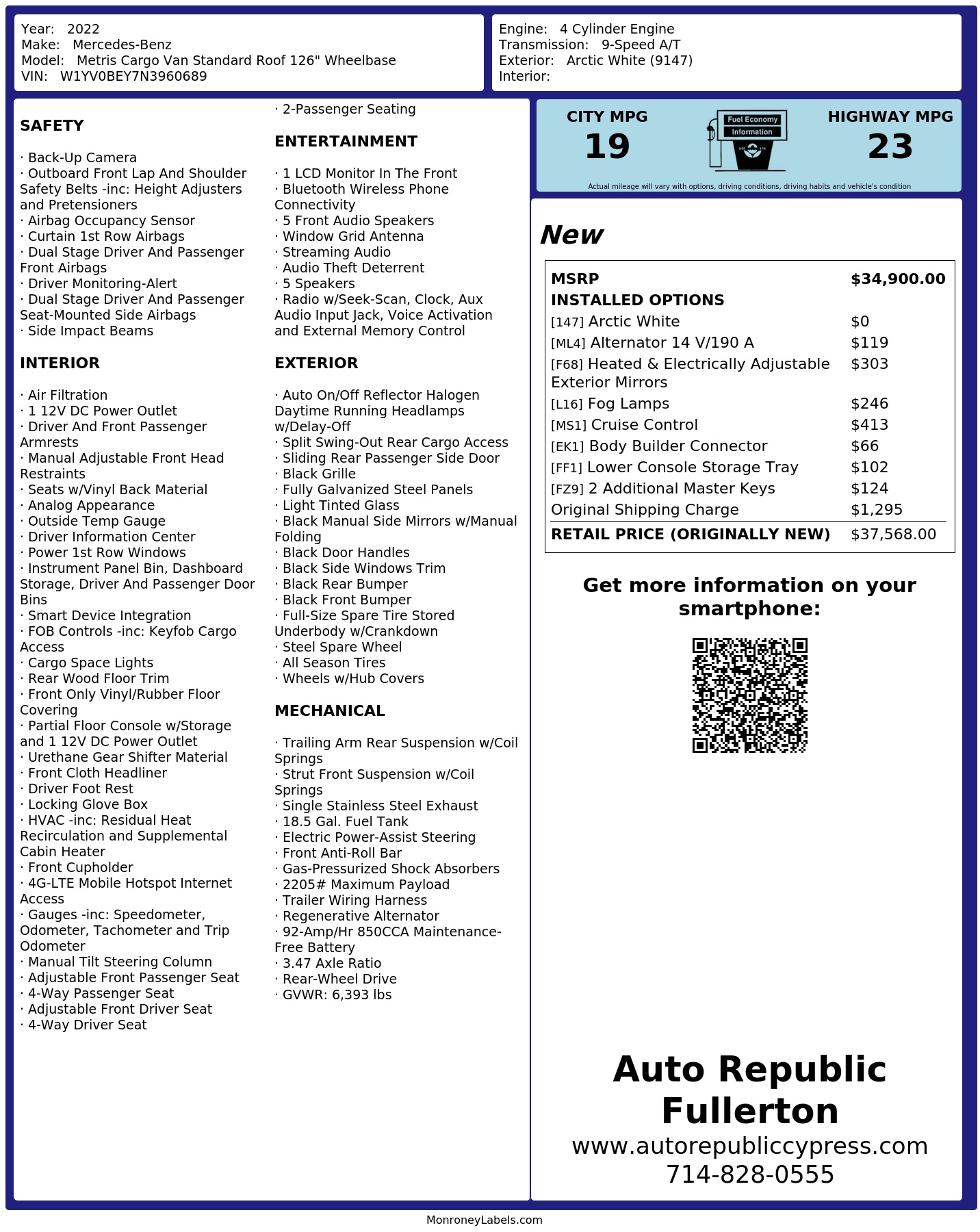 Monroney Label