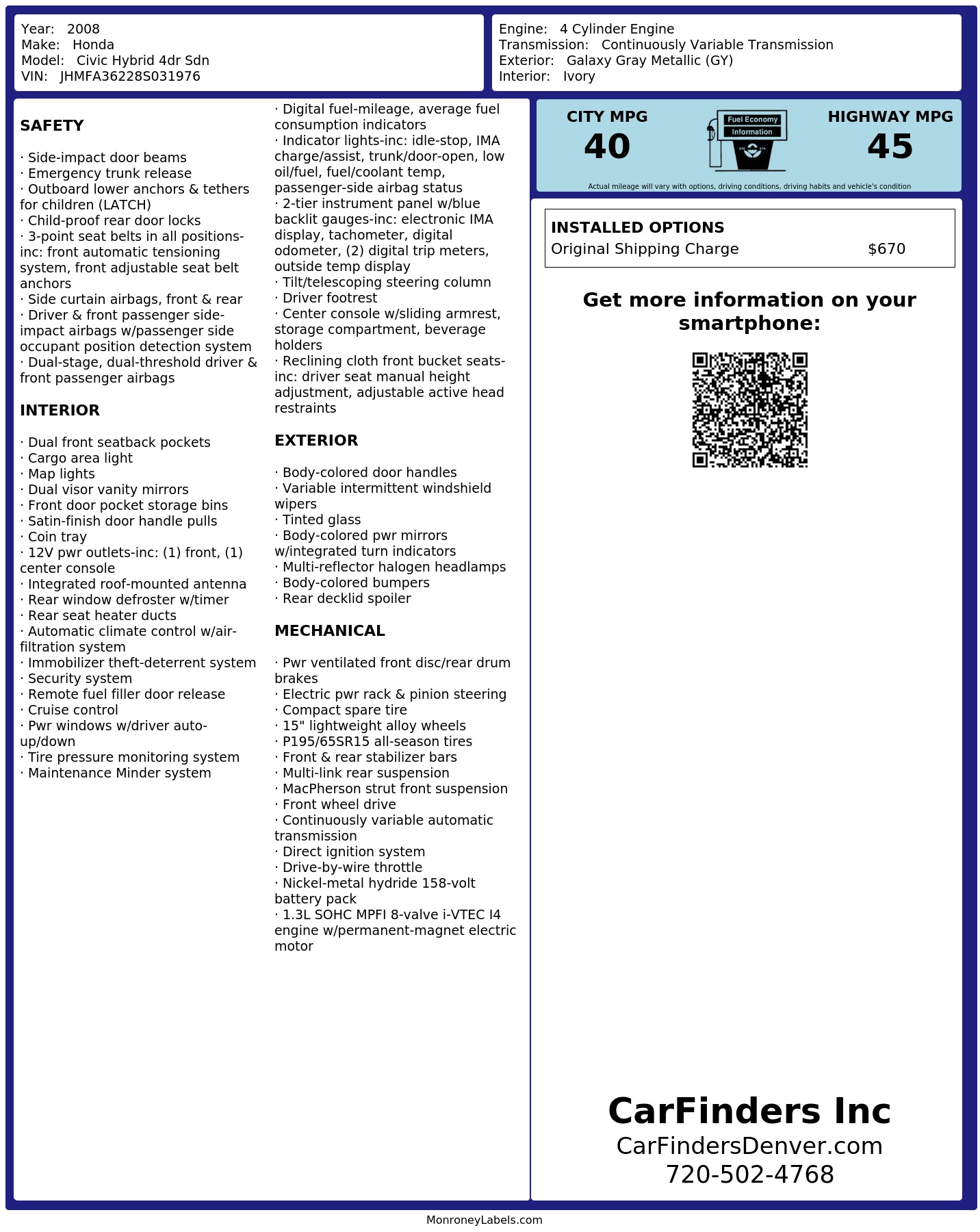 Monroney Label