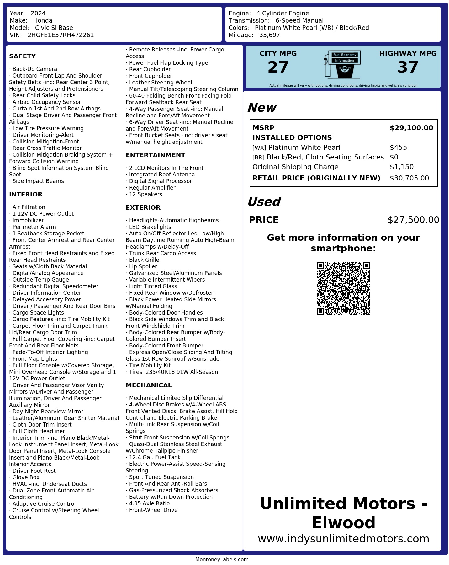 Monroney Label