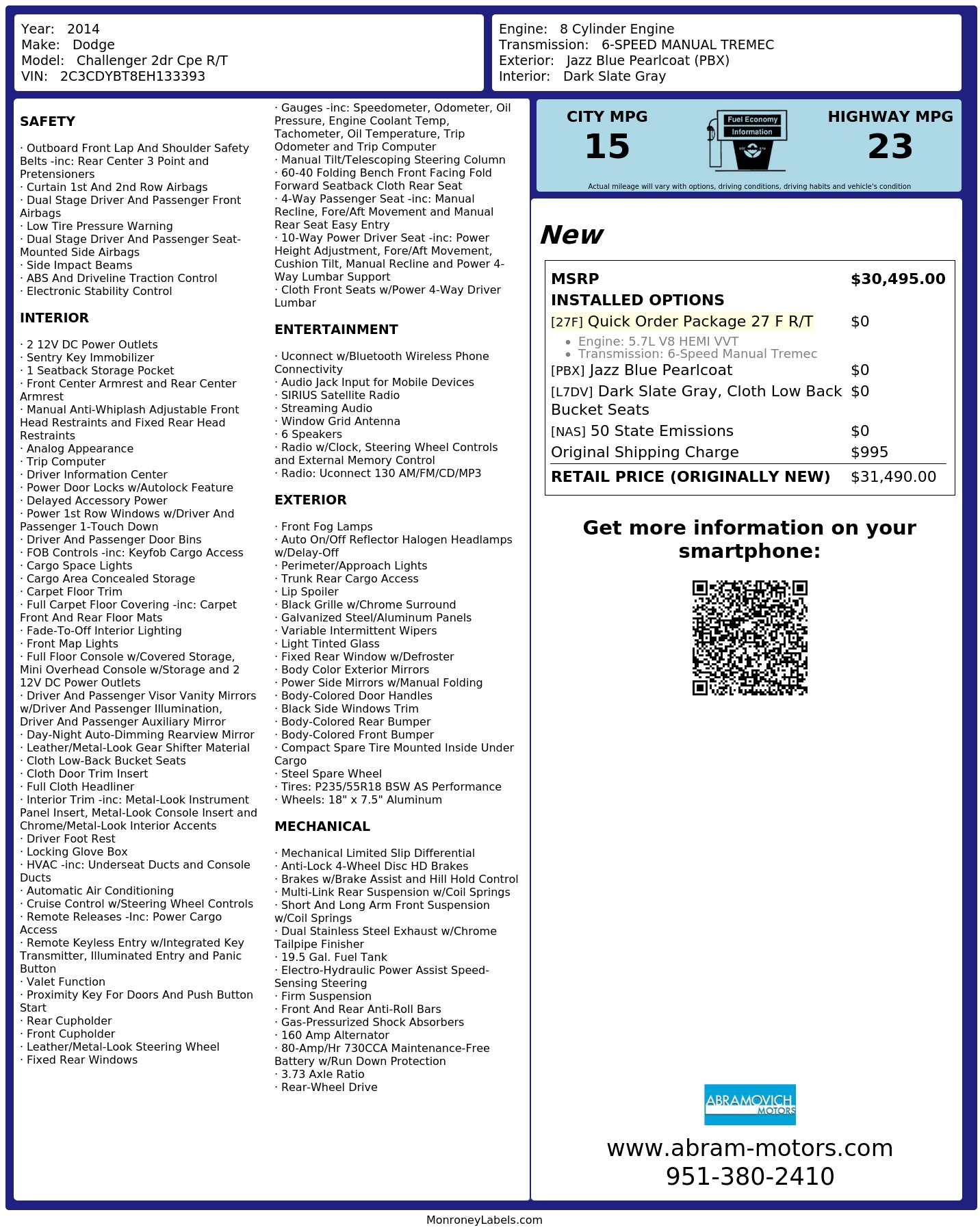 Monroney Label