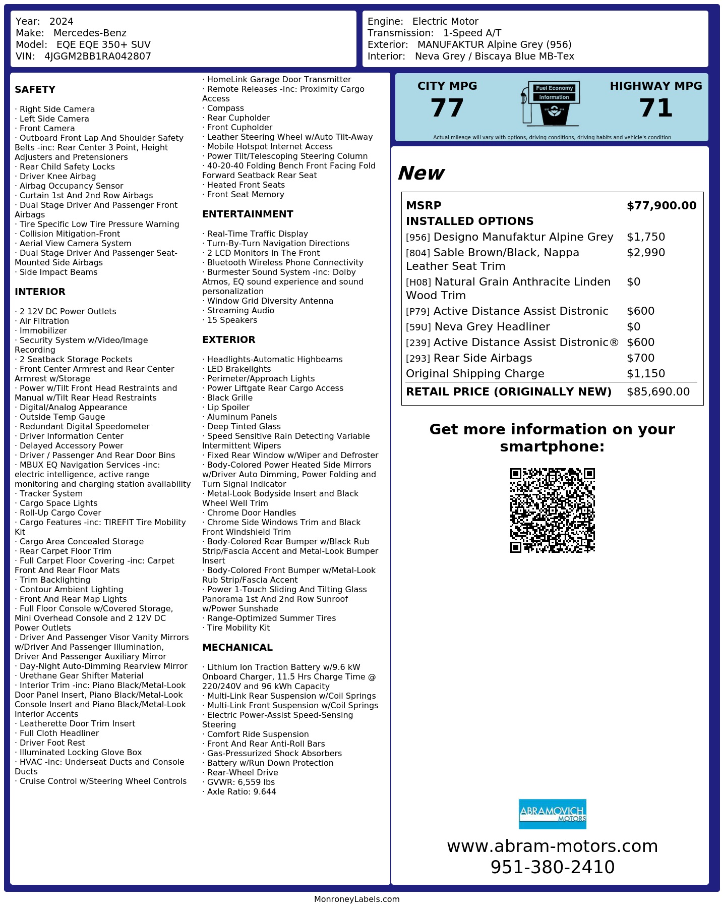 Monroney Label