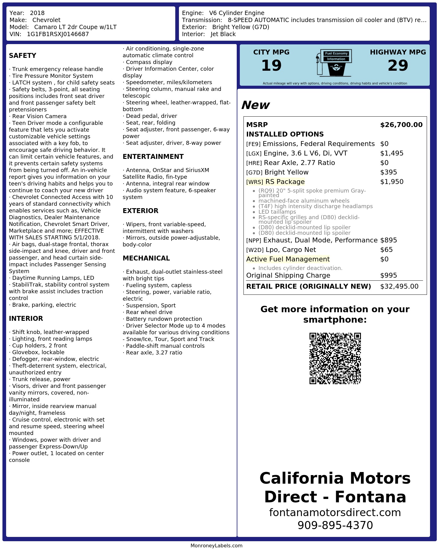 Monroney Label