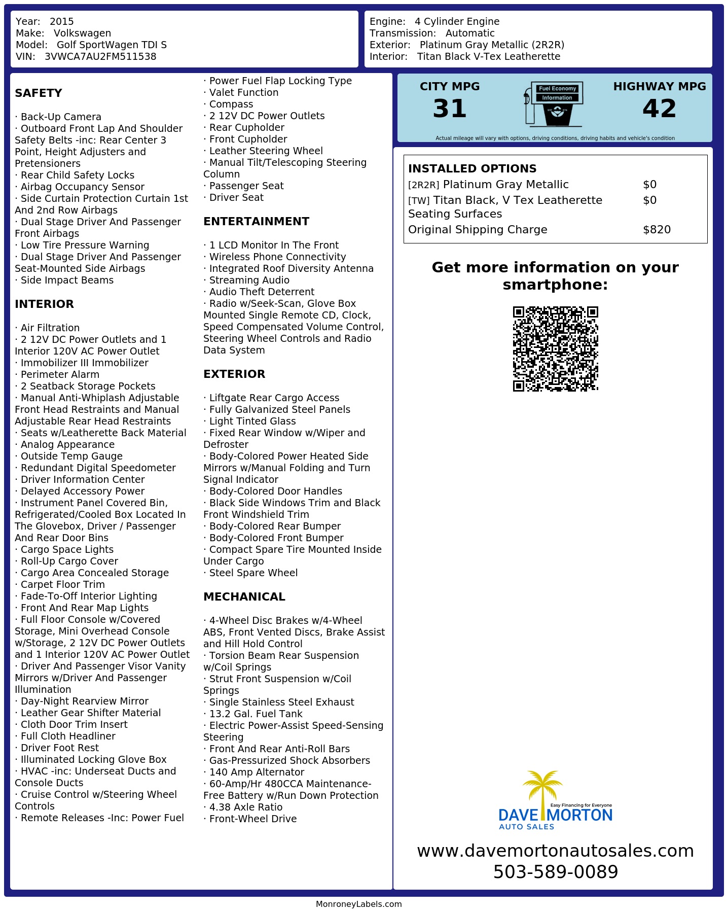 Monroney Label