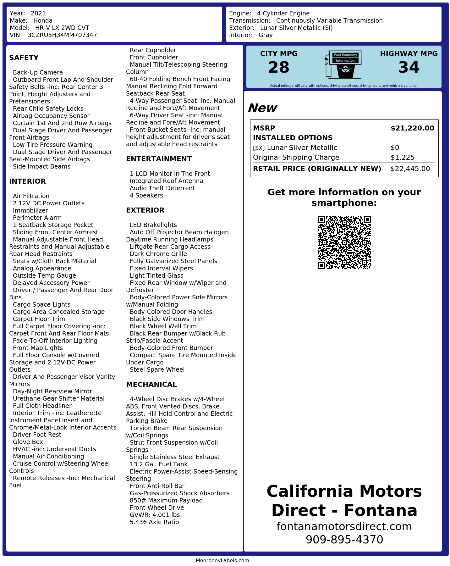 Monroney Label