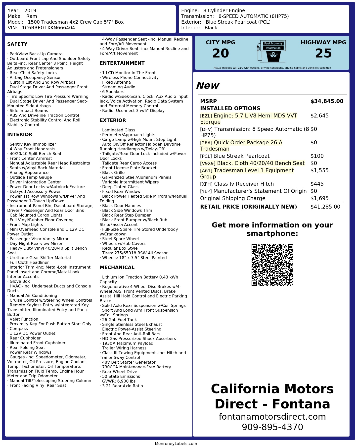 Monroney Label