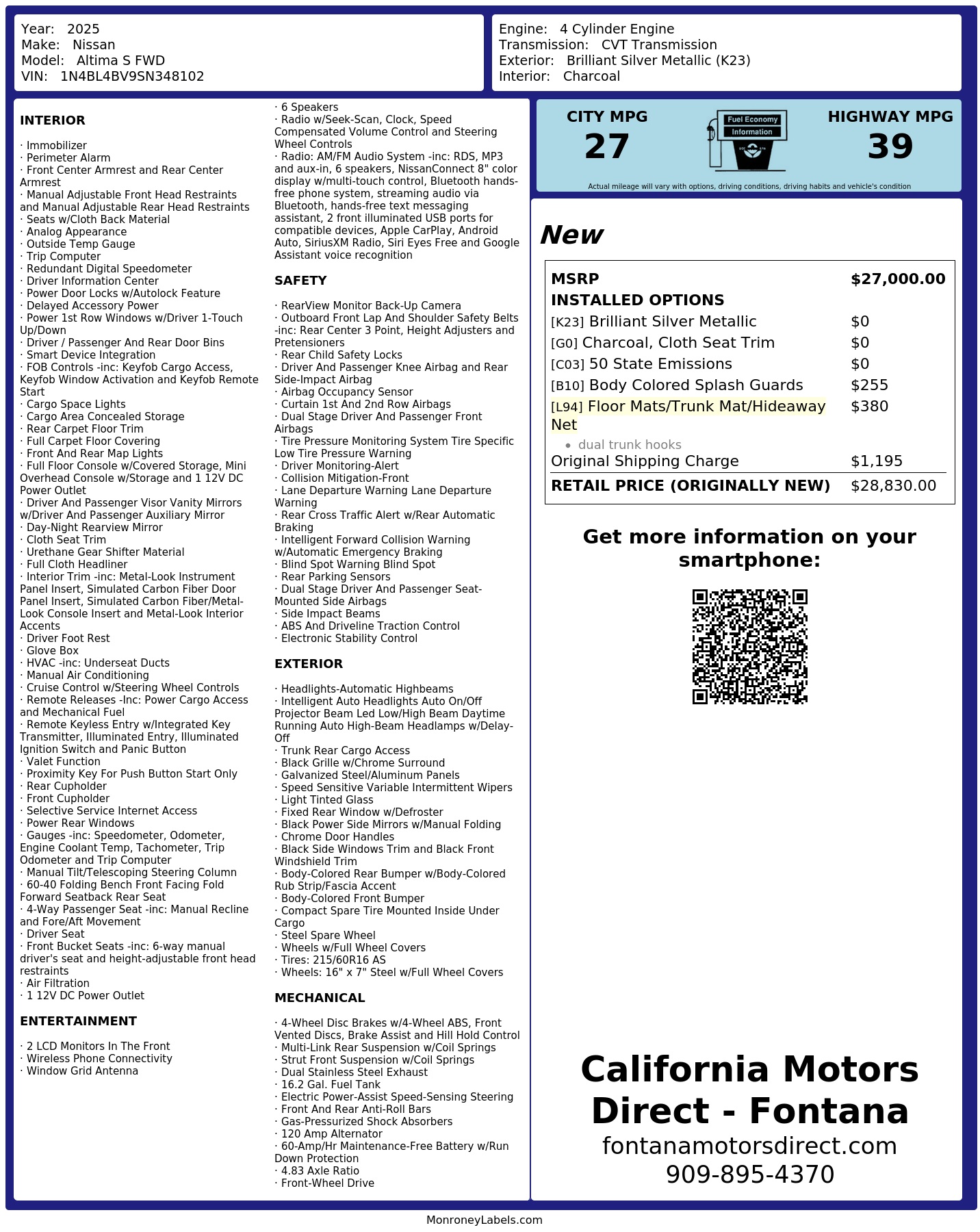 Monroney Label