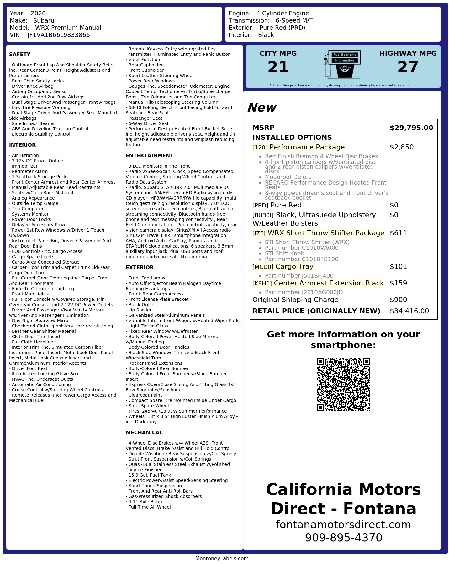 Monroney Label