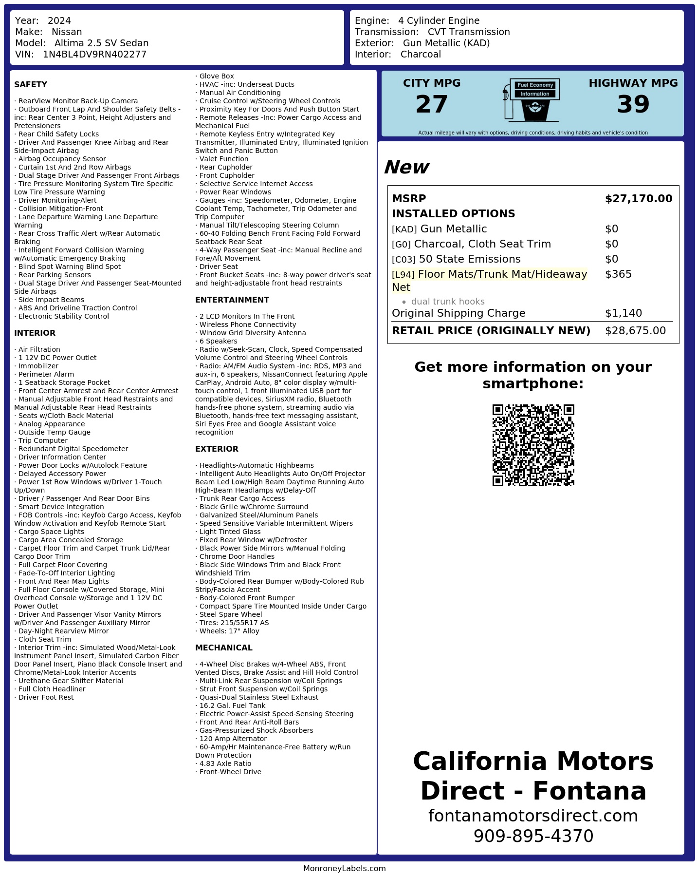 Monroney Label