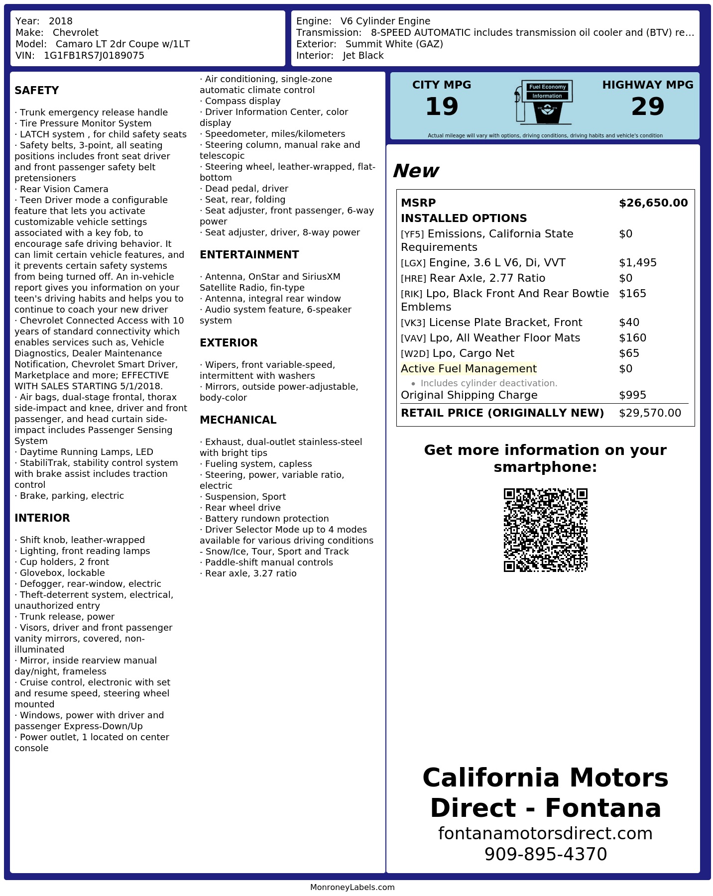 Monroney Label