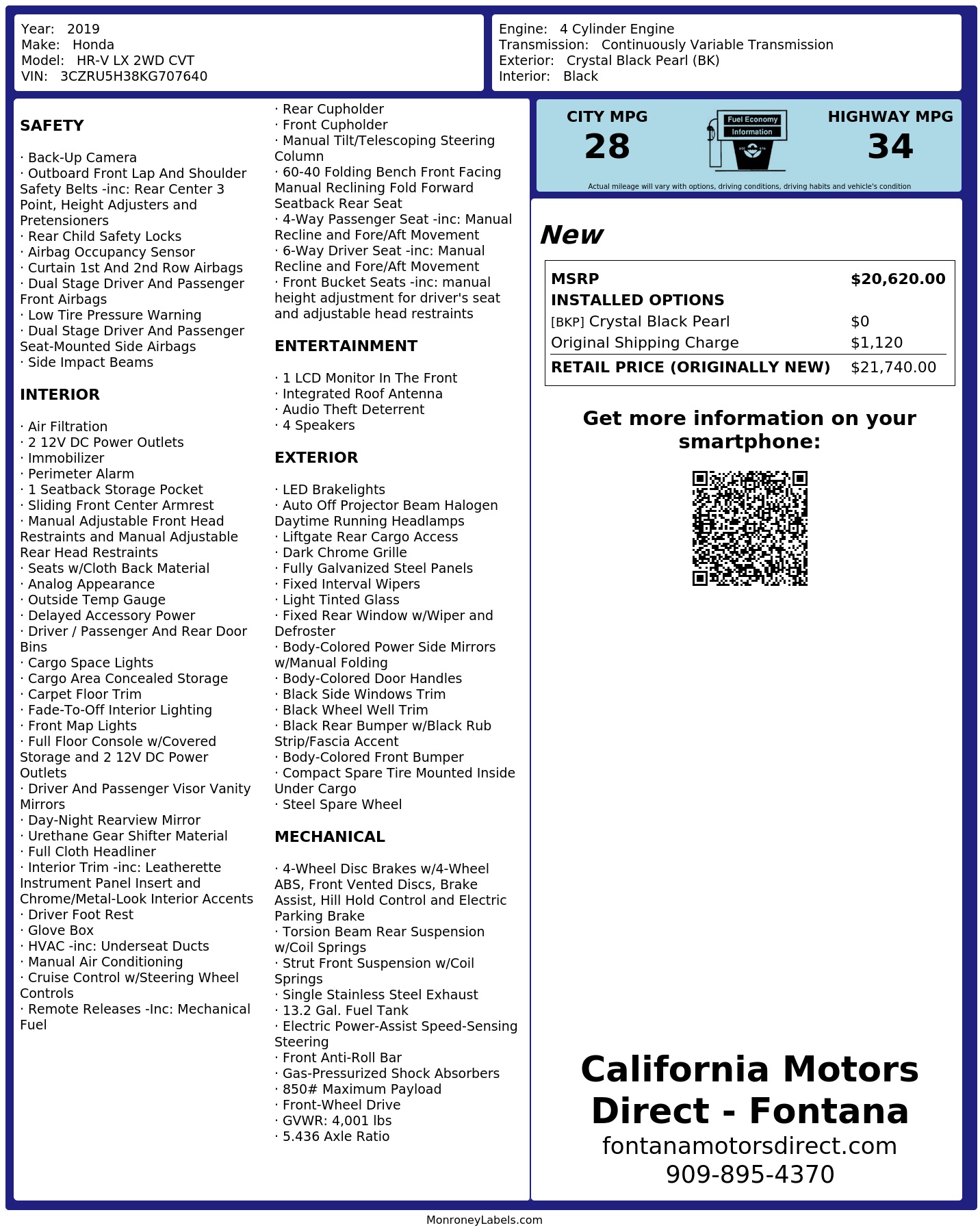 Monroney Label