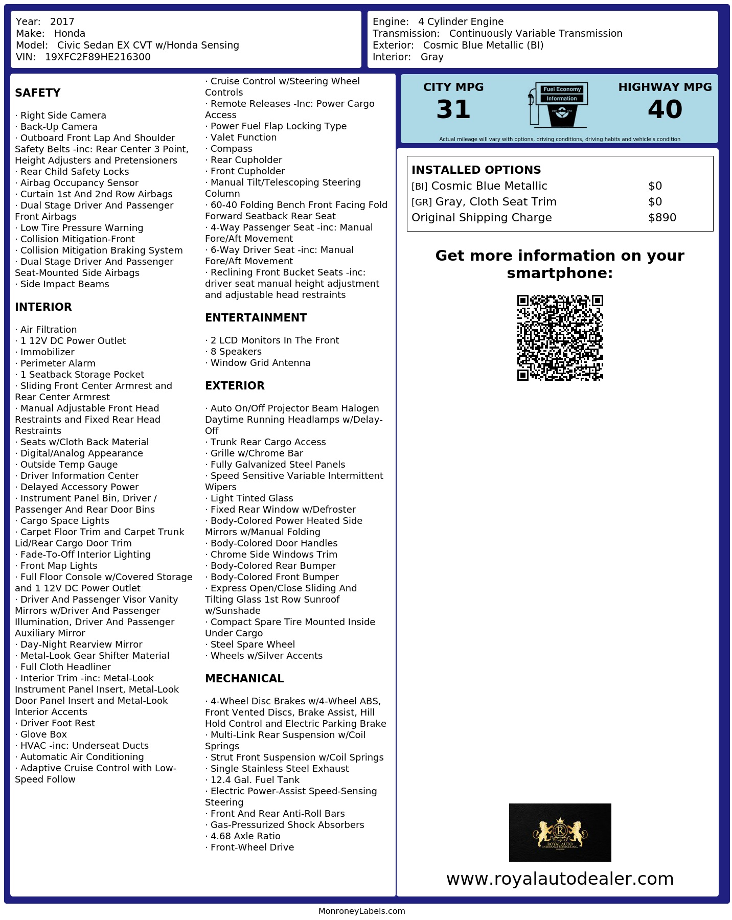Monroney Label