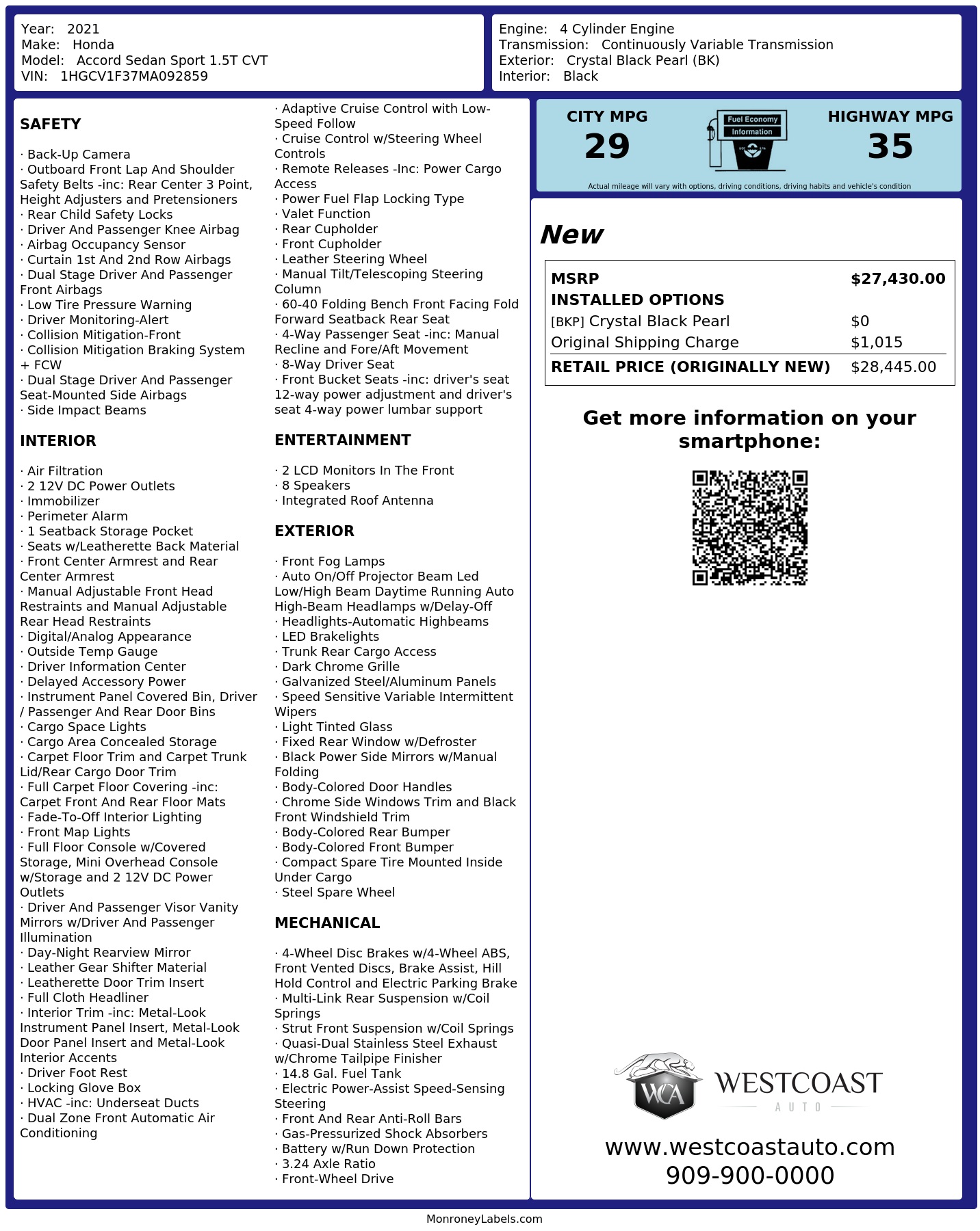Monroney Label