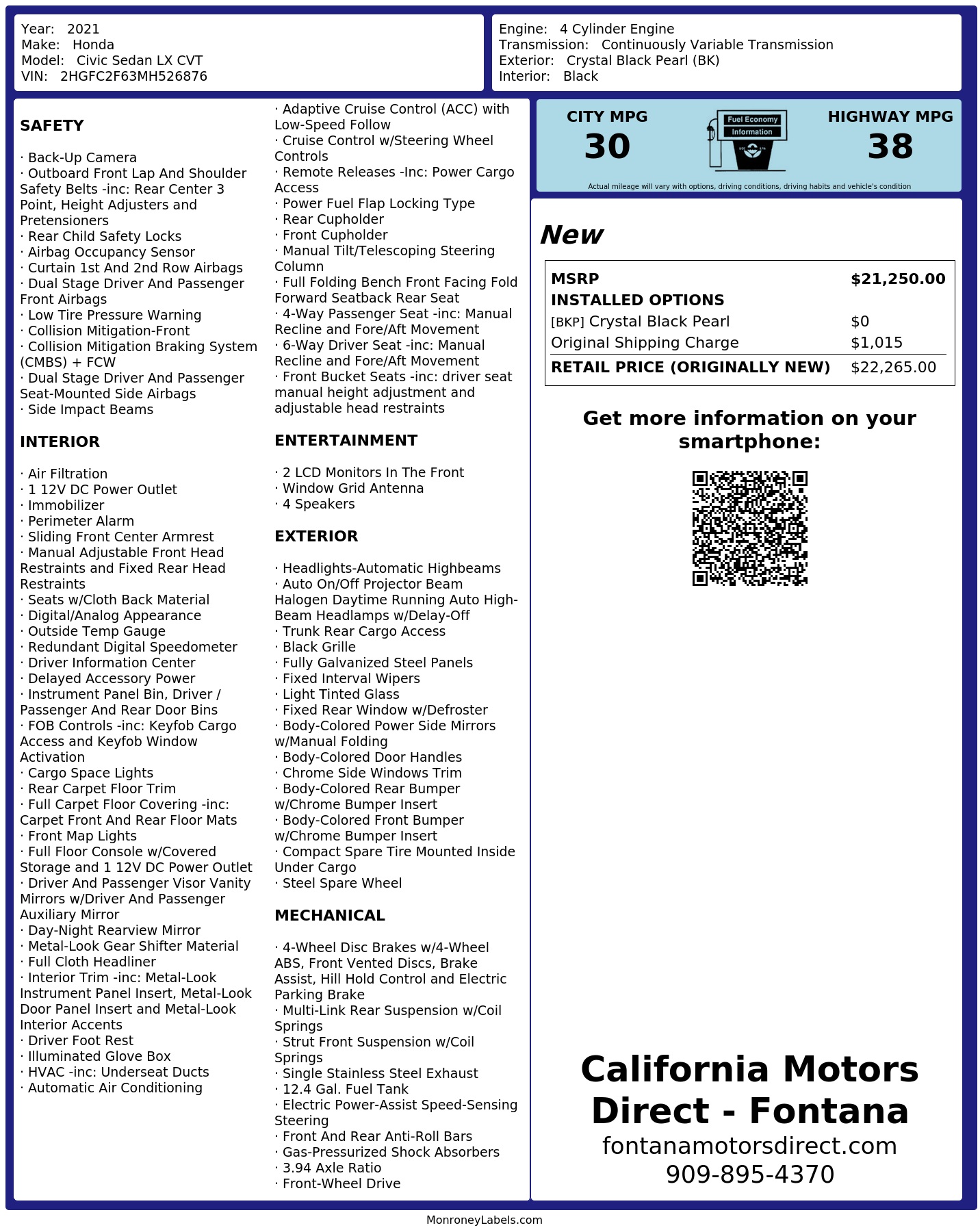 Monroney Label