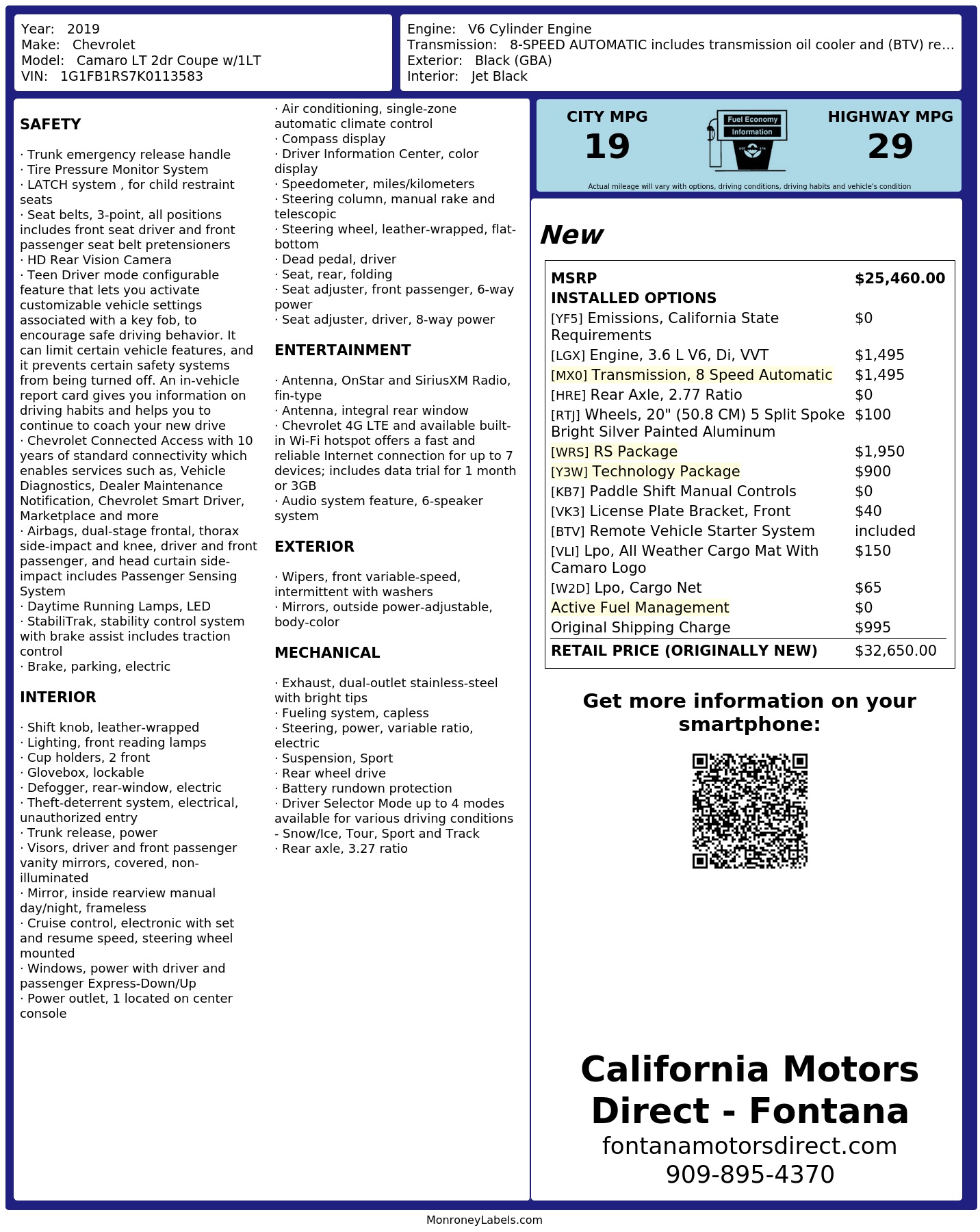 Monroney Label